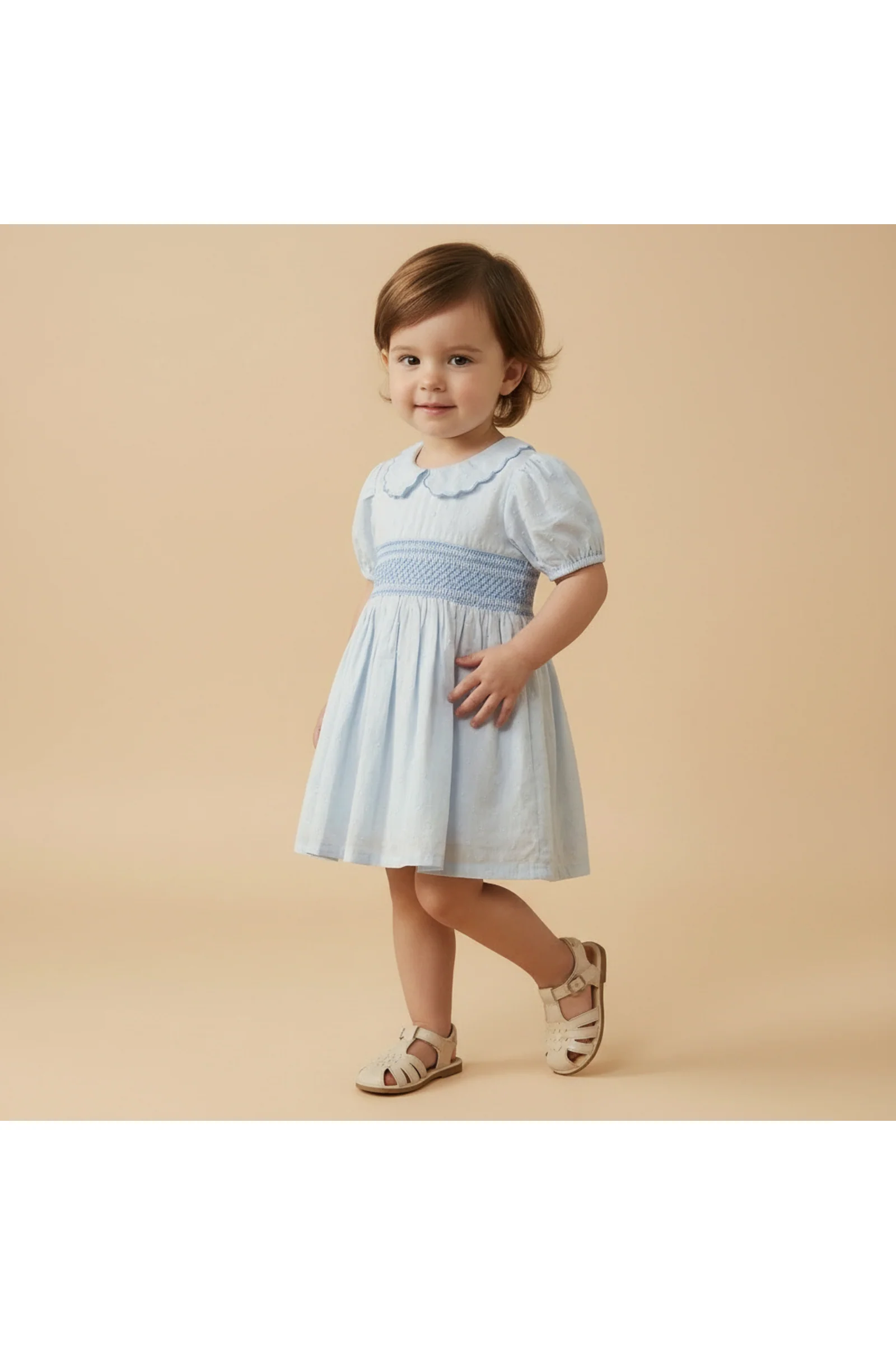 Organic Smocked Collar Dress - Light Blue - Image 3