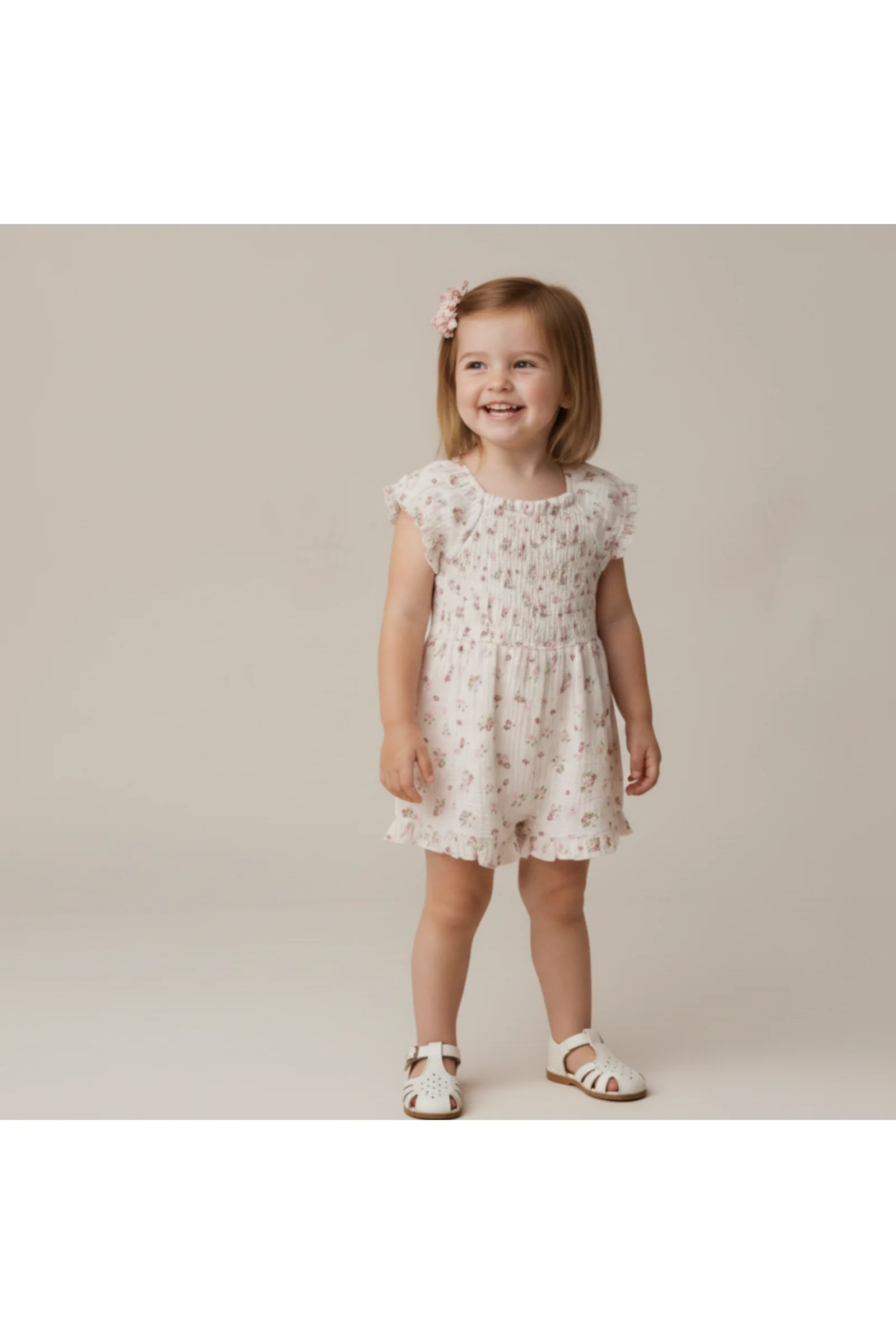 Organic Smocked Jumpsuit - Blush Floral