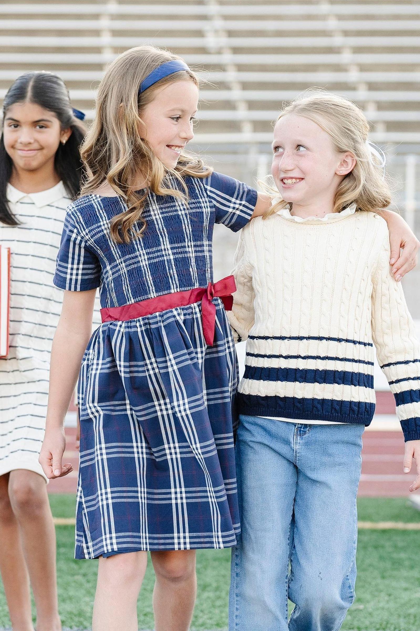 Hope & Henry Organic Cotton Smocked Poplin Dress for Girls, Navy Plaid, Toddler & Kids - Image 5