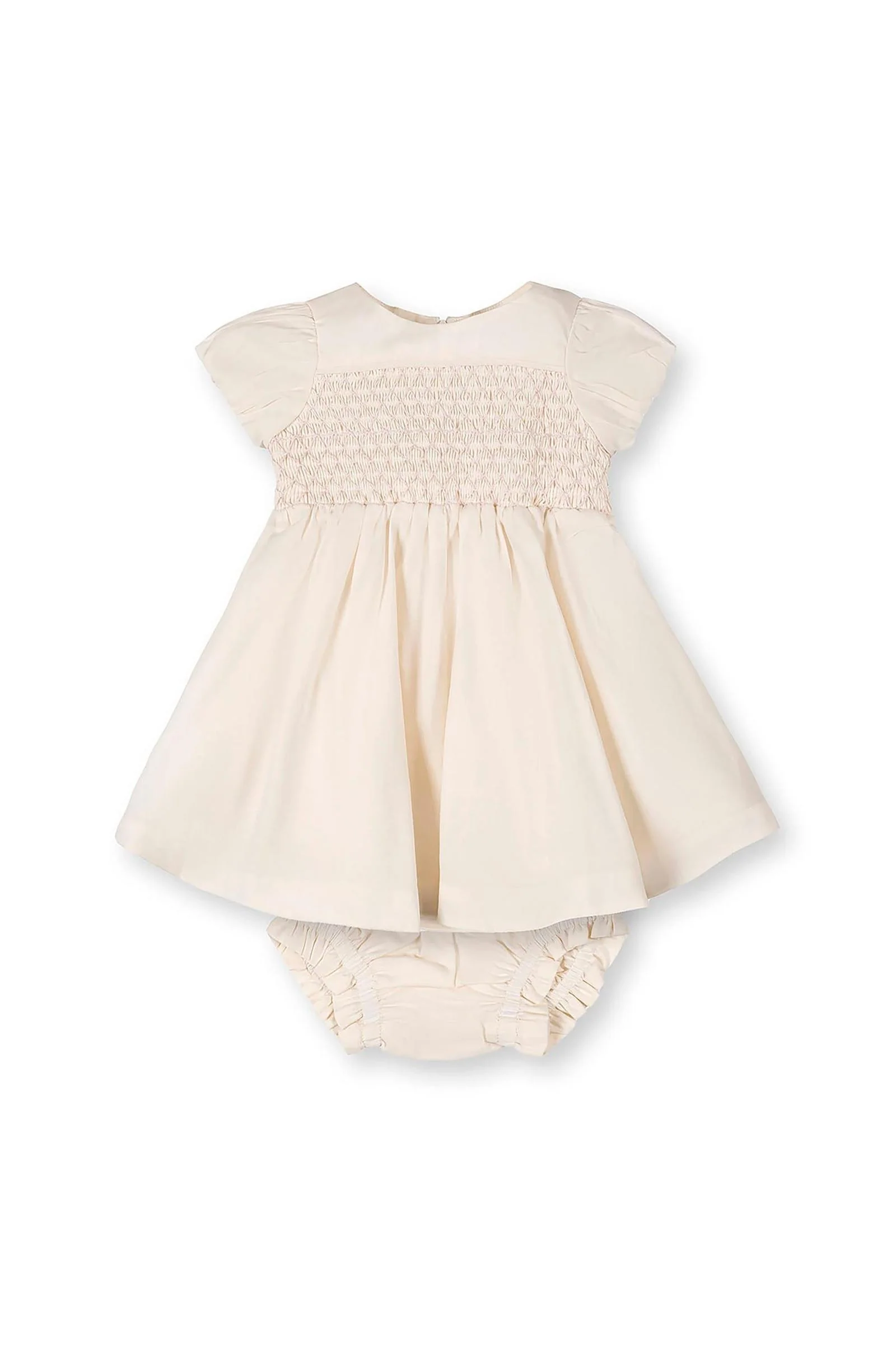 Hope & Henry Organic Cotton Smocked Puff Sleeve Baby Dress, Beige, Sizes 0-24M - Image 2