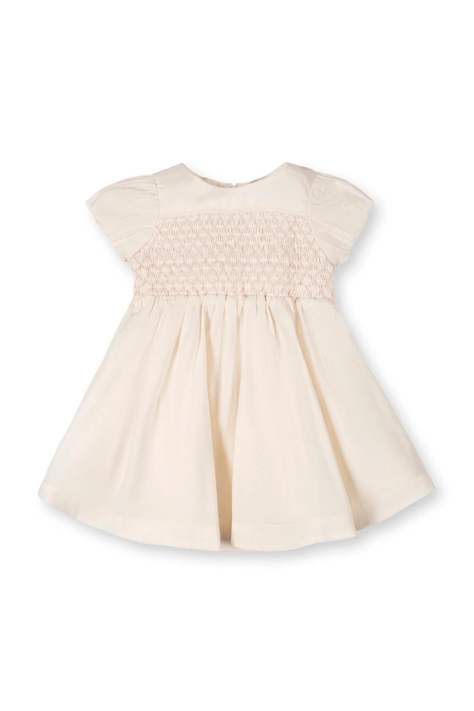 Hope & Henry Organic Cotton Smocked Puff Sleeve Baby Dress, Beige, Sizes 0-24M - Image 3