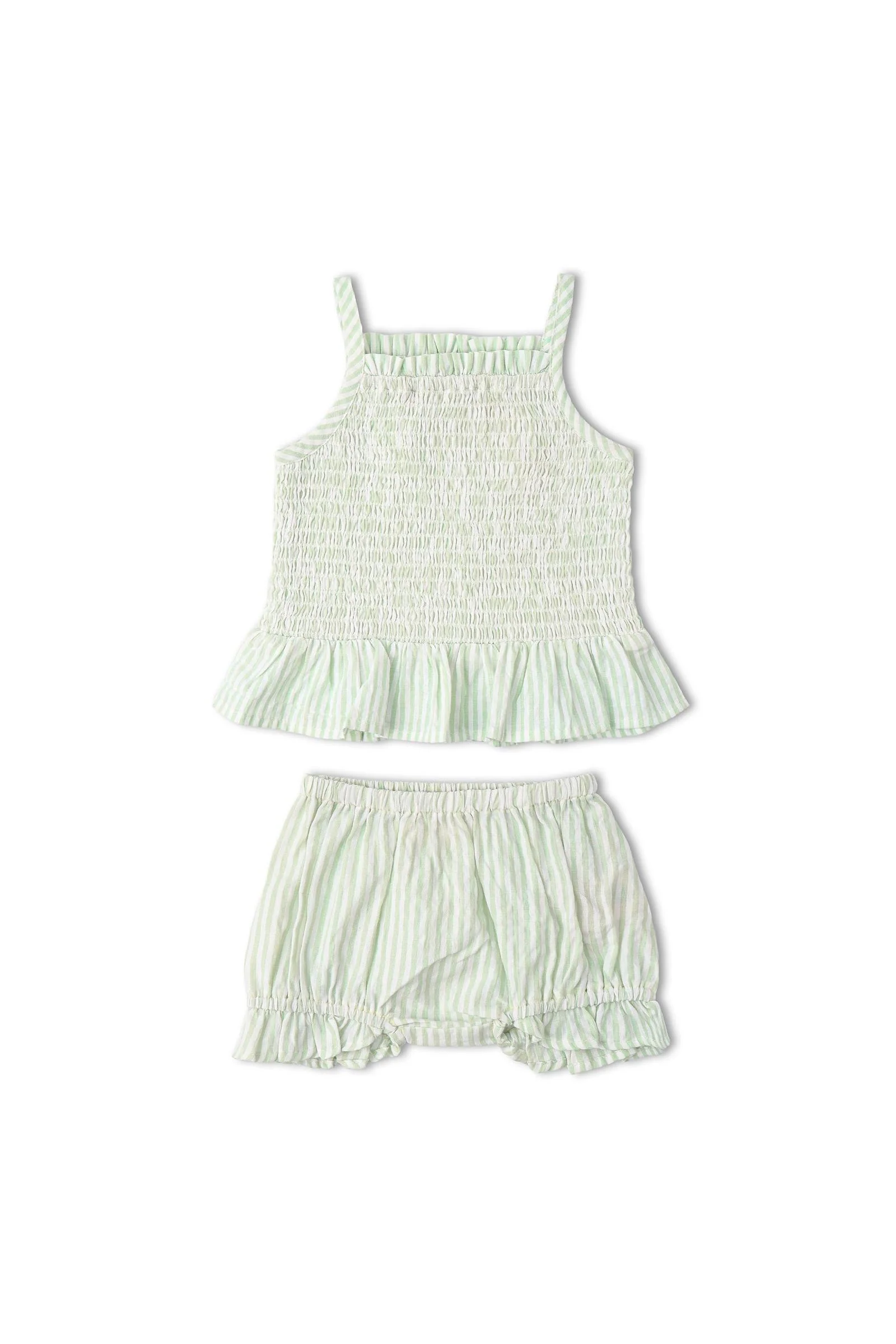 Organic Smocked Top And Bloomer Set - Basil Stripes - Image 2