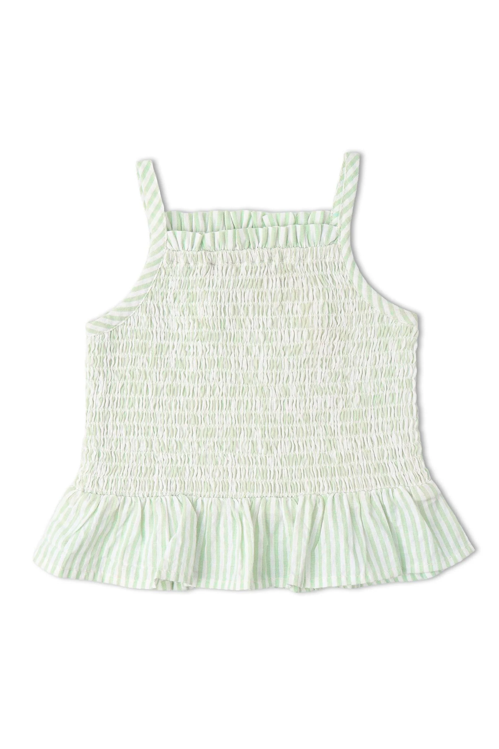 Organic Smocked Top And Bloomer Set - Basil Stripes - Image 4