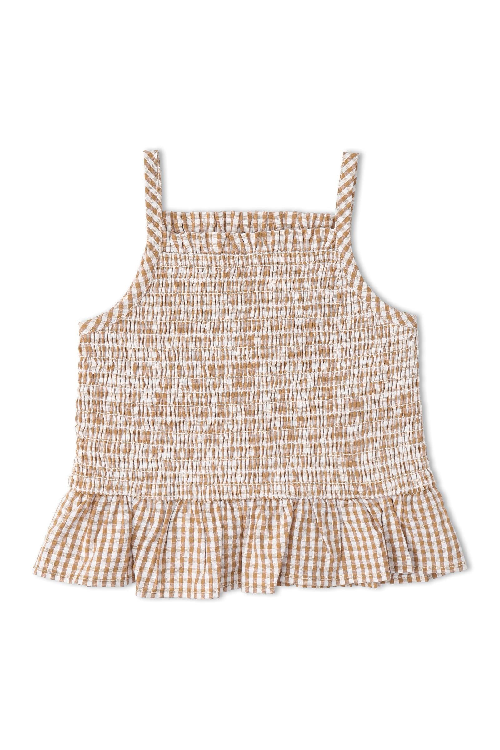 Organic Smocked Top And Bloomer Set - Caramel Check - Image 4