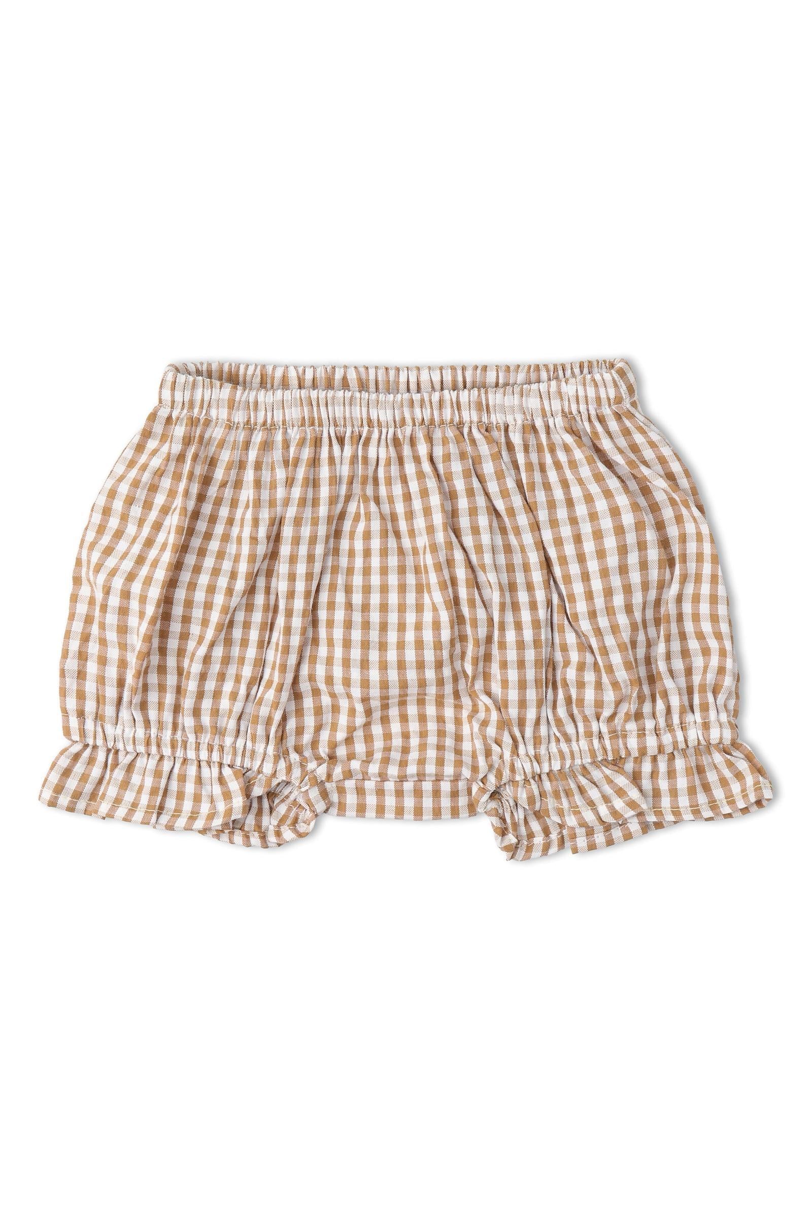Organic Smocked Top And Bloomer Set - Caramel Check - Image 5