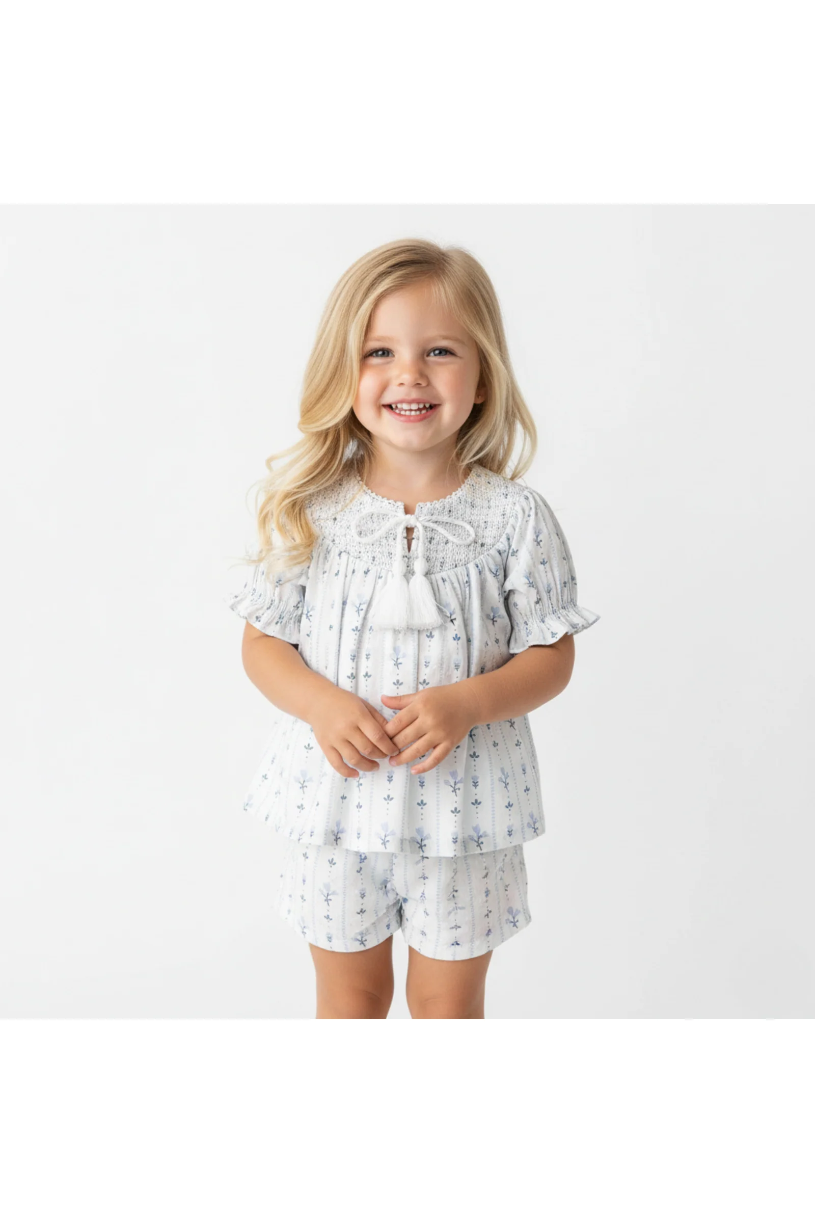 Organic Smocked Top & Shorts Set - Blue Vines - Image 3