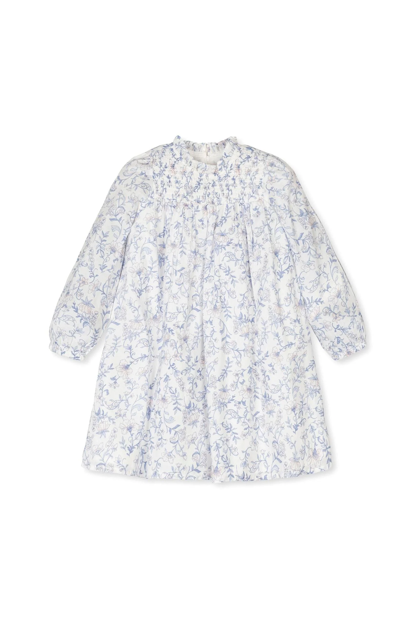 Hope & Henry Organic Cotton Smocked Yoke Dress for Girls, White with Gray Toile Floral Print, Baby - Image 2
