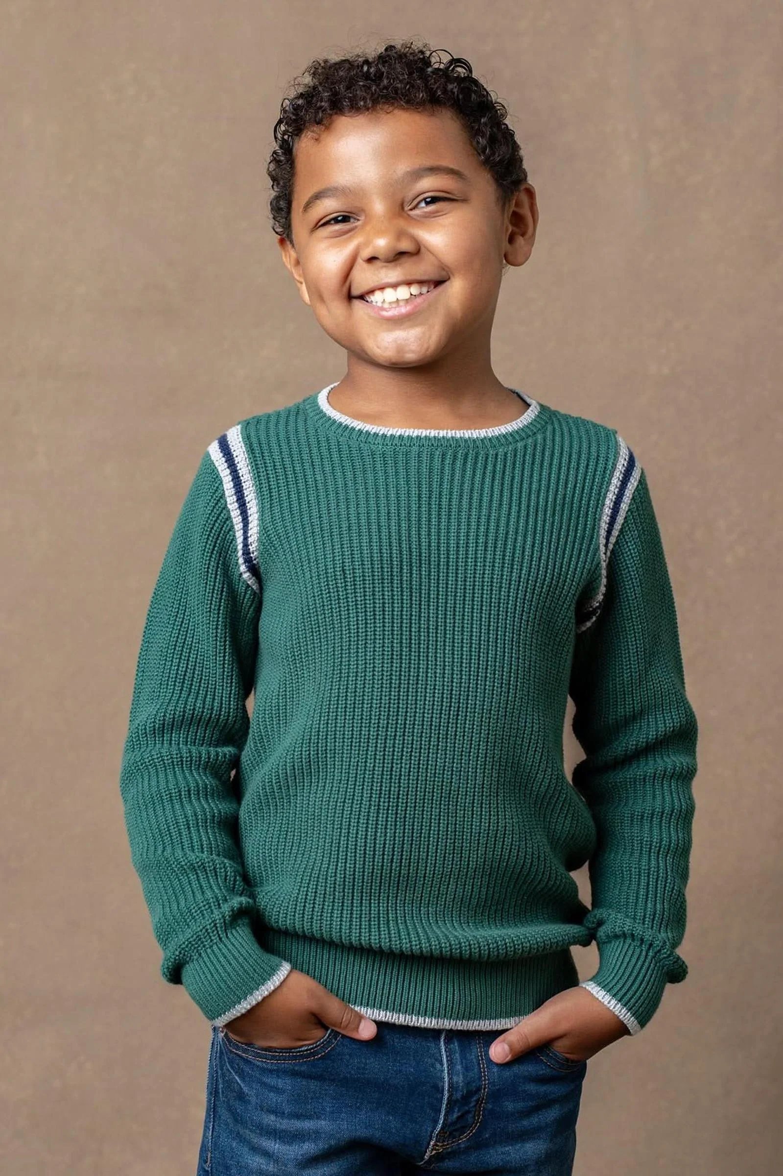 Hope & Henry Organic Cotton Sporty Crew Neck Sweater, Green, Toddler & Kids
