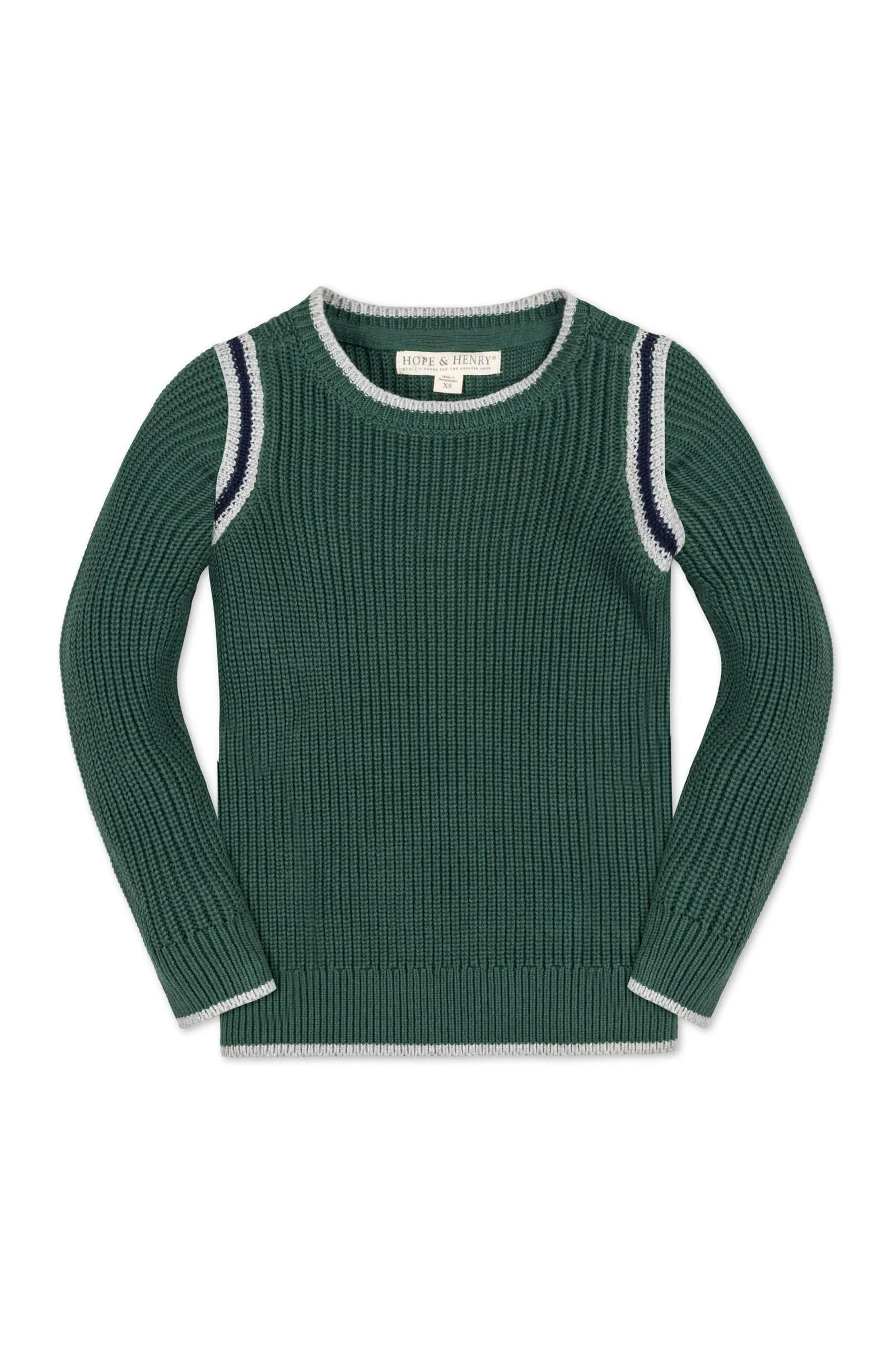 Hope & Henry Organic Cotton Sporty Crew Neck Sweater, Green, Toddler & Kids - Image 2