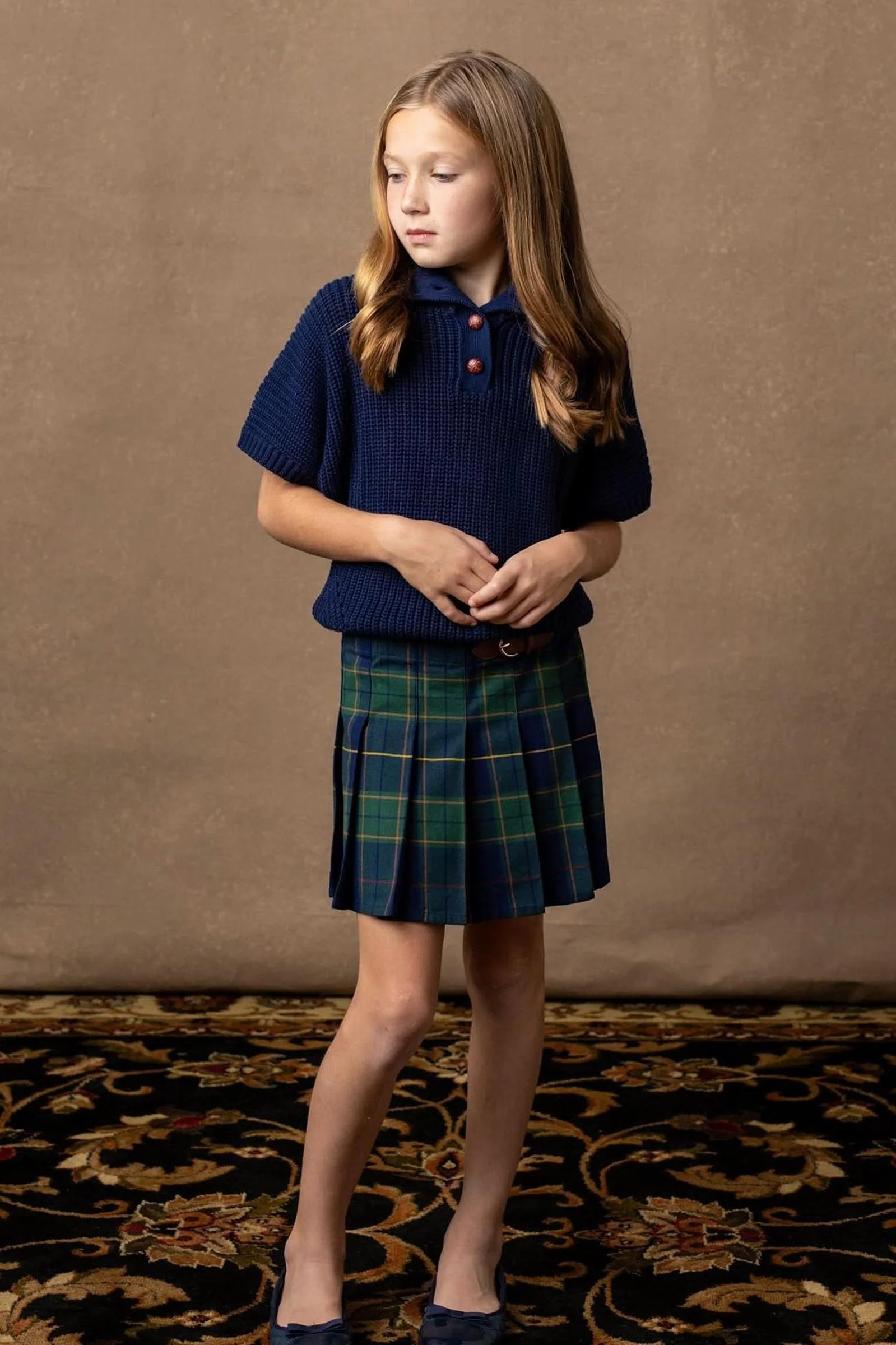 Hope & Henry Organic Cotton Spread Collar Sweater for Girls, Navy, 6-12 - Image 3