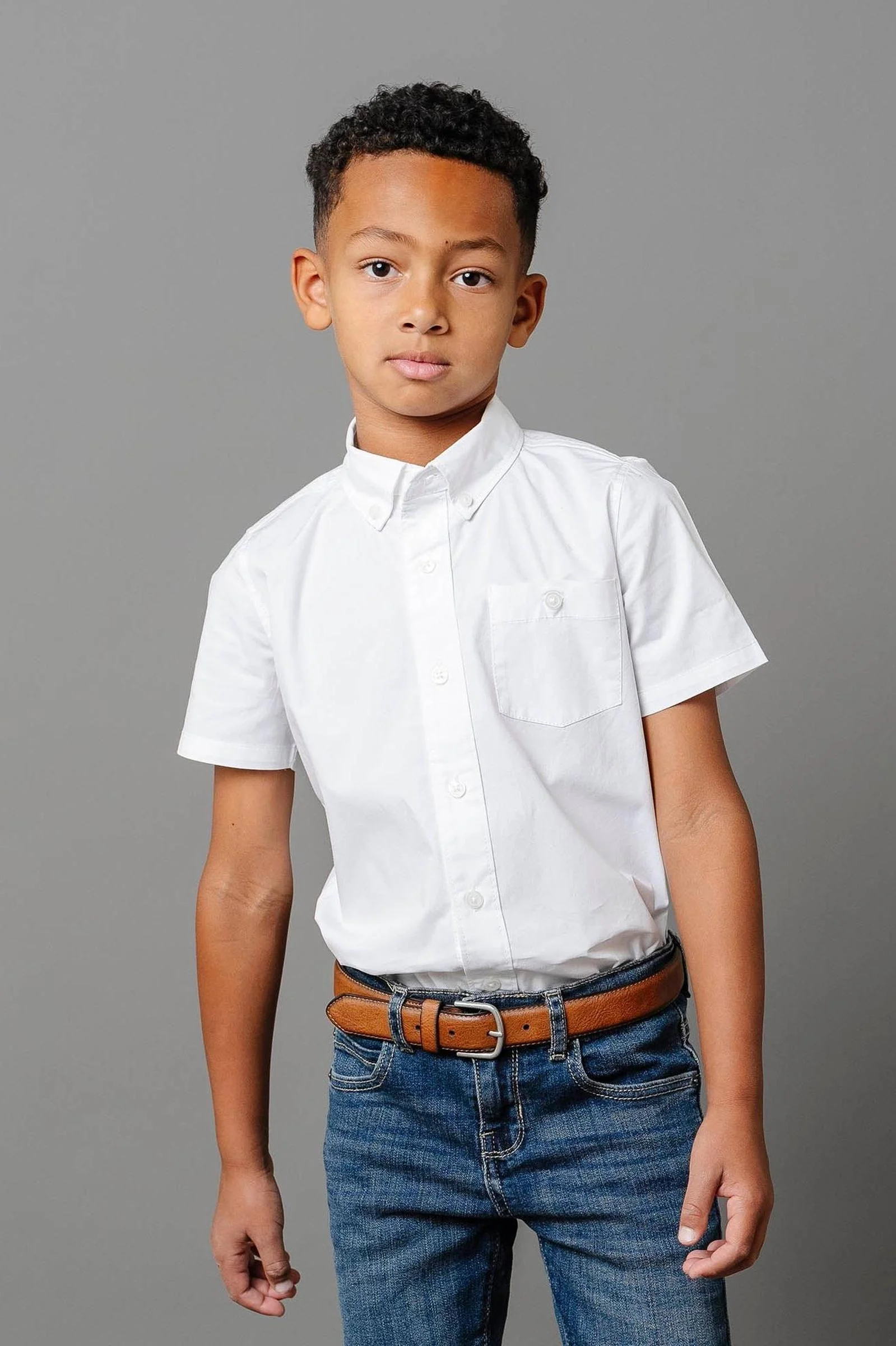 Hope & Henry Organic Cotton Stretch Poplin Short Sleeve Shirt for Boys, White, Toddler & Kids