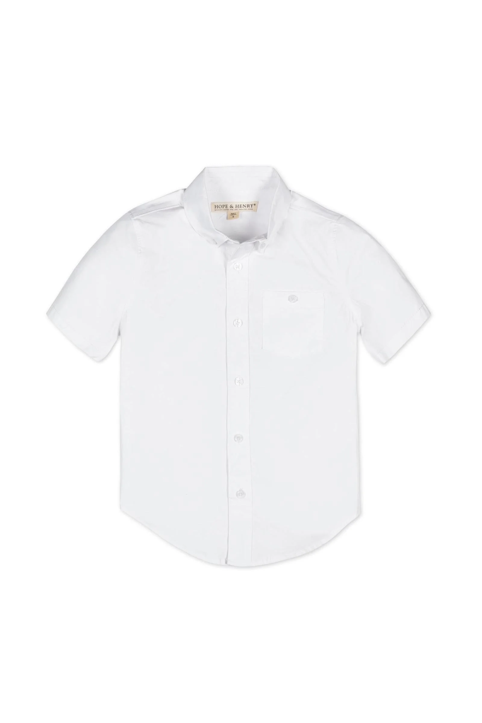 Hope & Henry Organic Cotton Stretch Poplin Short Sleeve Shirt for Boys, White, Toddler & Kids - Image 2