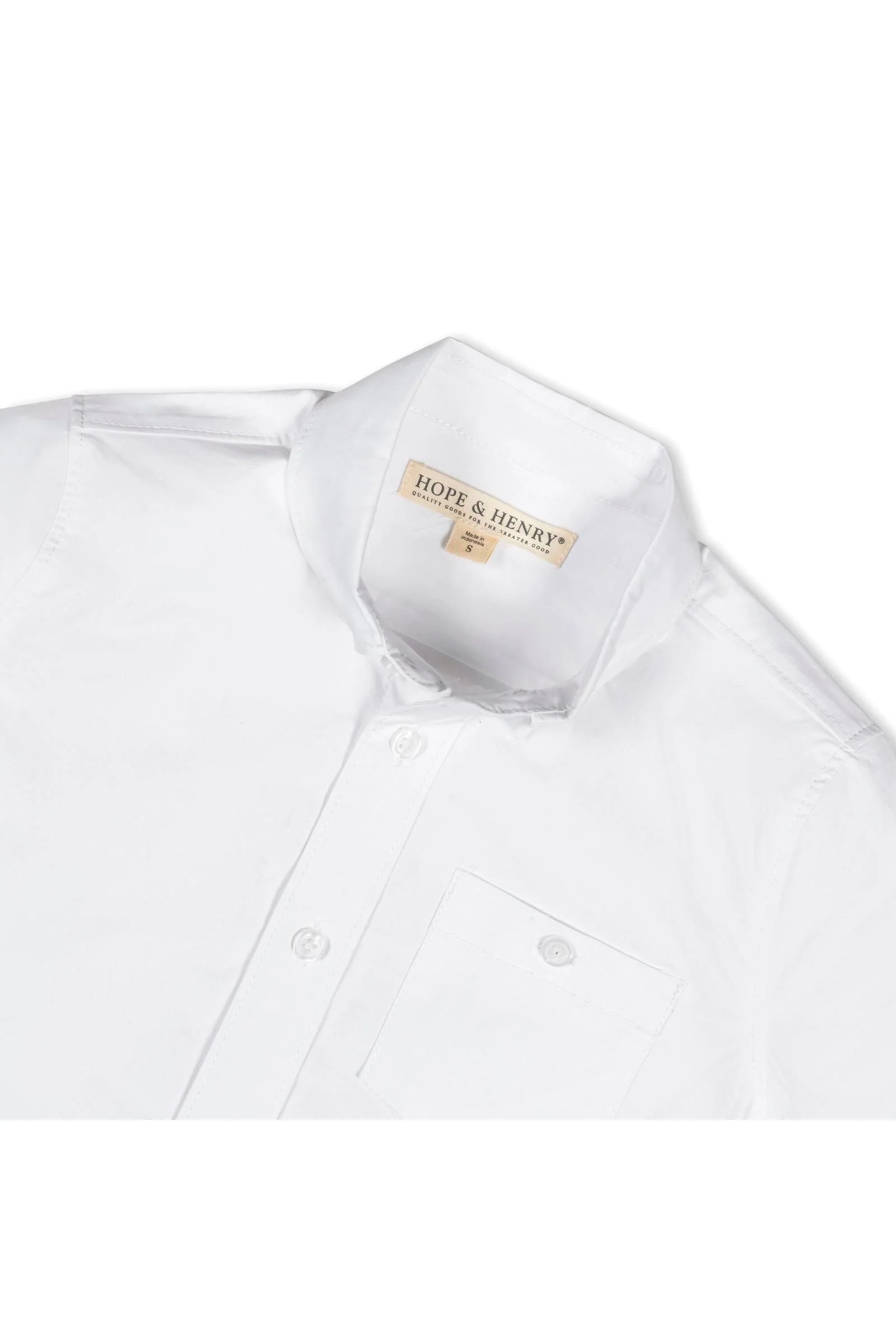Hope & Henry Organic Cotton Stretch Poplin Short Sleeve Shirt for Boys, White, Toddler & Kids - Image 6