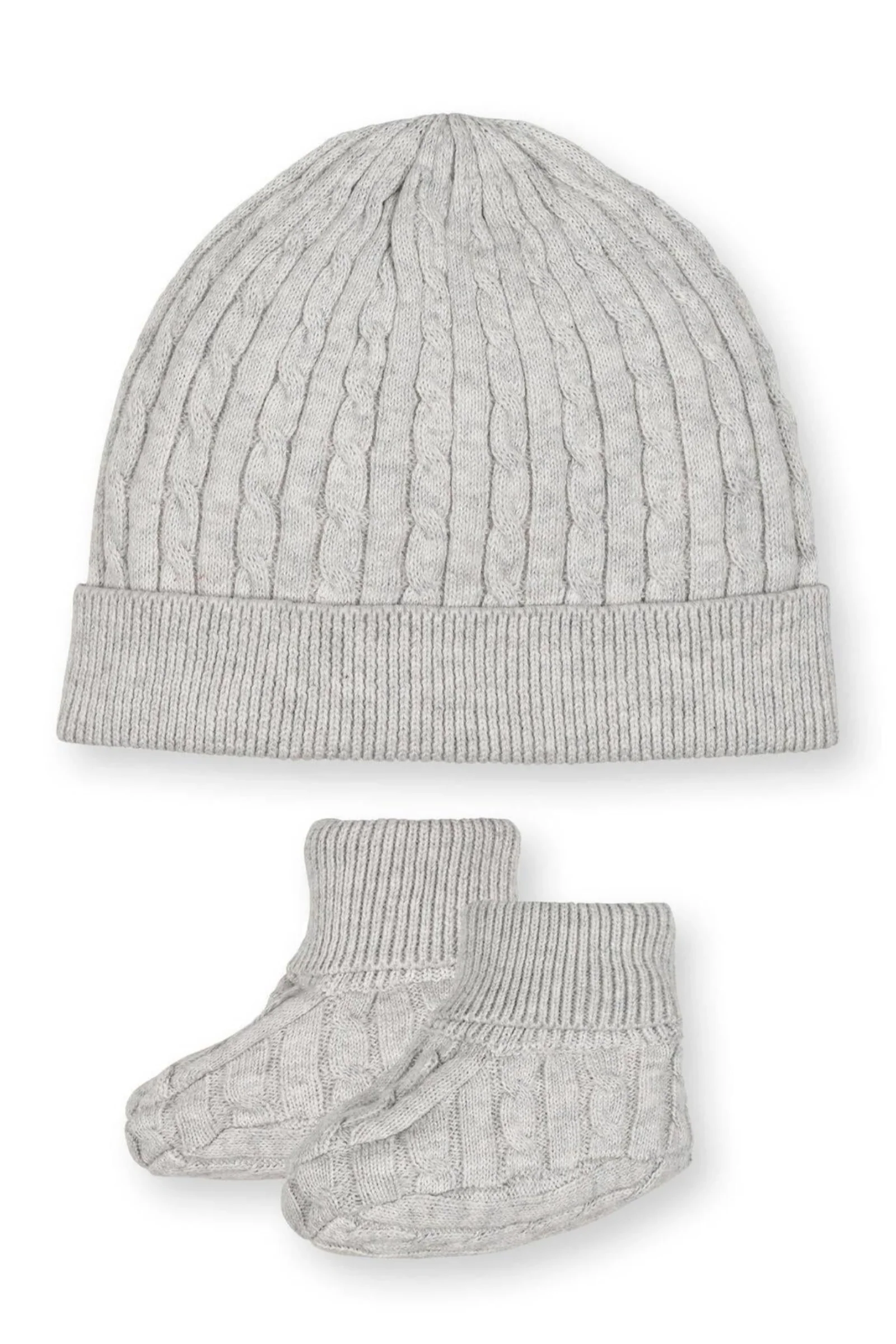 Organic Cotton Baby Sweater Beanie and Bootie Set, Light Gray - Image 2