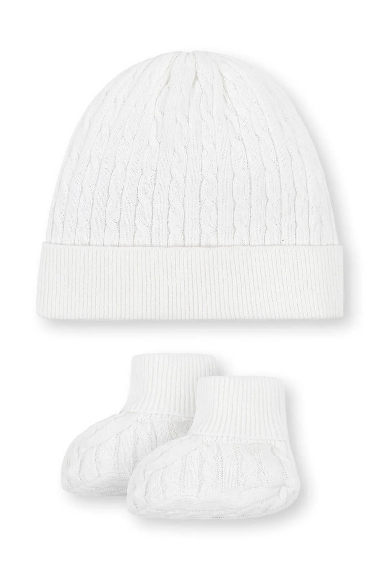 Organic Cotton Baby Beanie & Bootie Gift Set, Soft White - Image 2