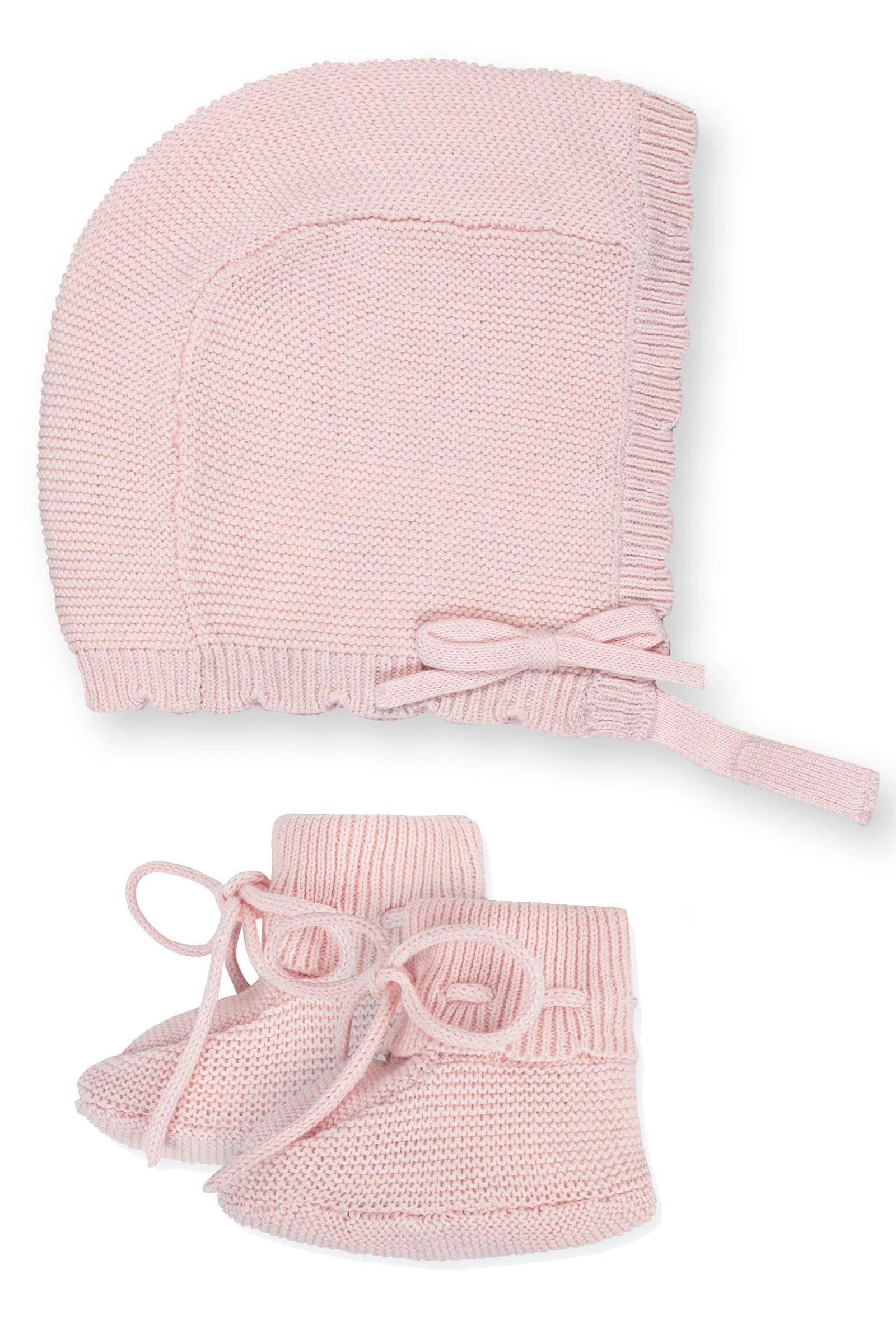 Organic Cotton Baby Sweater Bonnet and Bootie Set, Pale Pink - Image 2