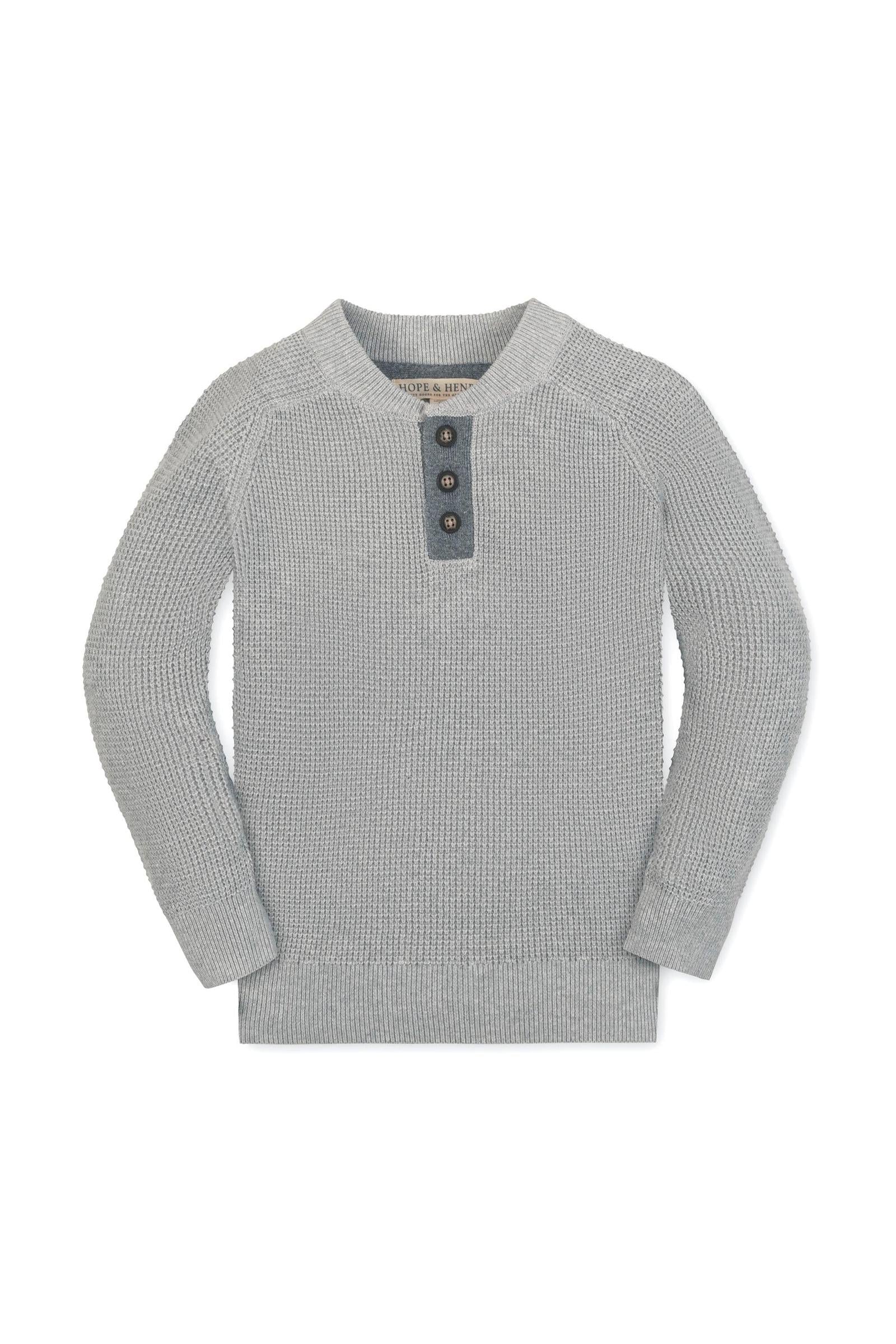 Hope & Henry Organic Cotton Sweater Henley with Elbow Patches for Boys, Gray, Sizes 2T-14