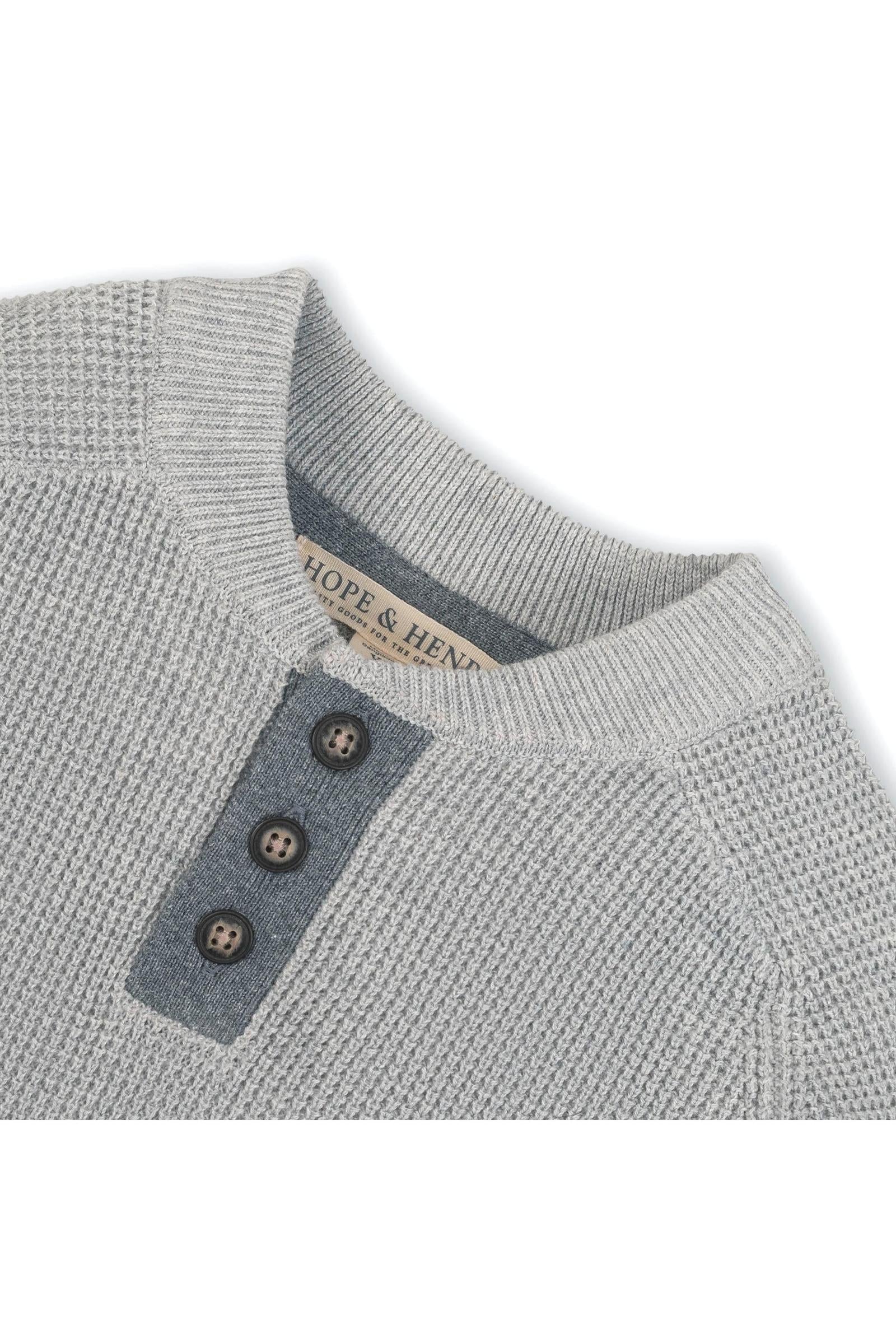 Hope & Henry Organic Cotton Sweater Henley with Elbow Patches for Boys, Gray, Sizes 2T-14 - Image 2