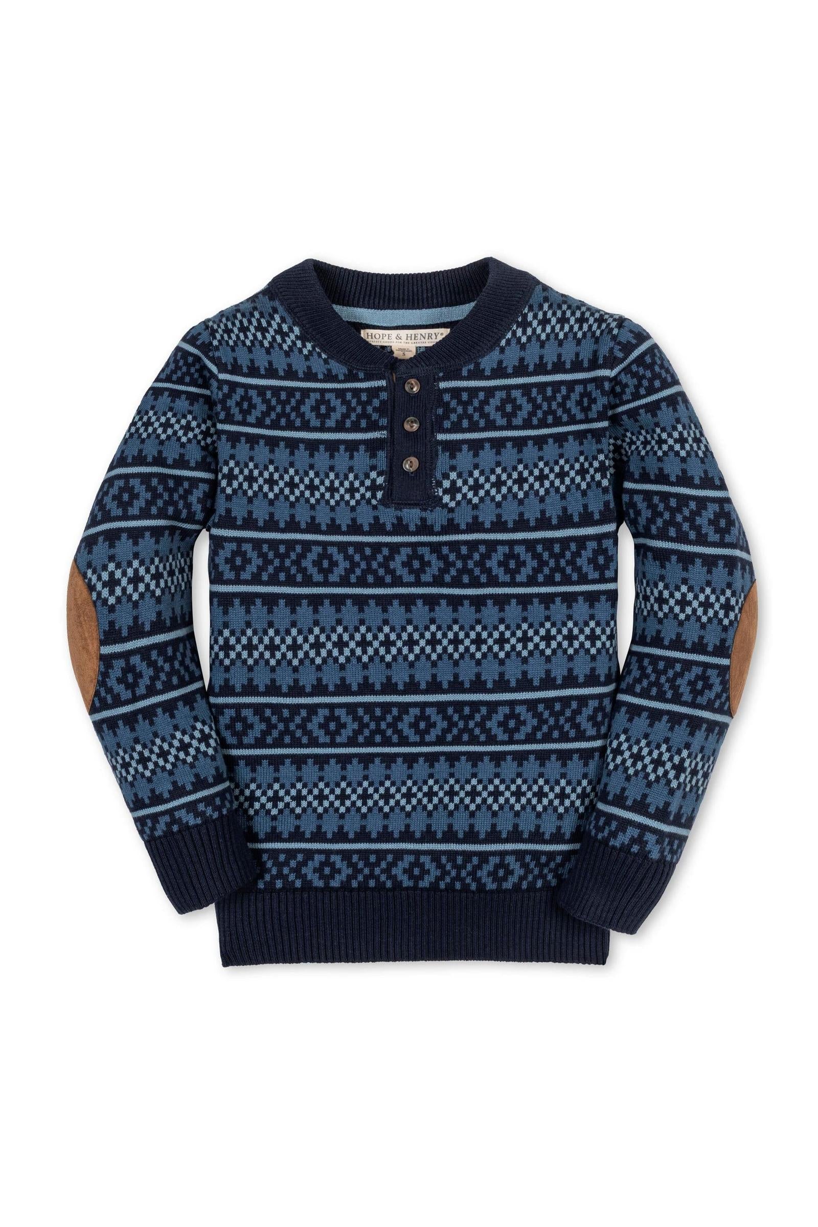 Hope & Henry Organic Cotton Sweater Henley with Elbow Patches, Navy, Sizes 2-16 - Image 2
