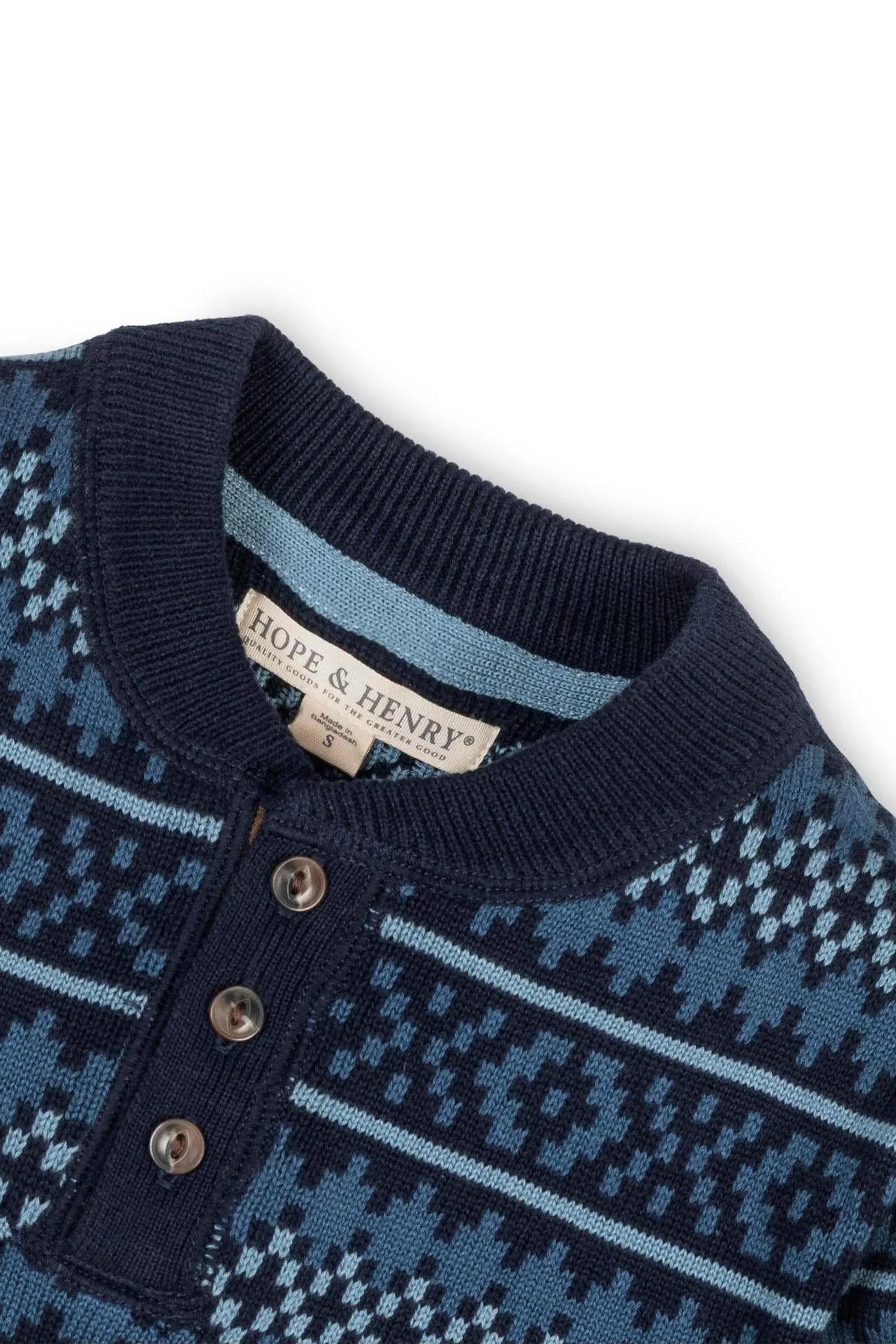 Hope & Henry Organic Cotton Sweater Henley with Elbow Patches, Navy, Sizes 2-16 - Image 3