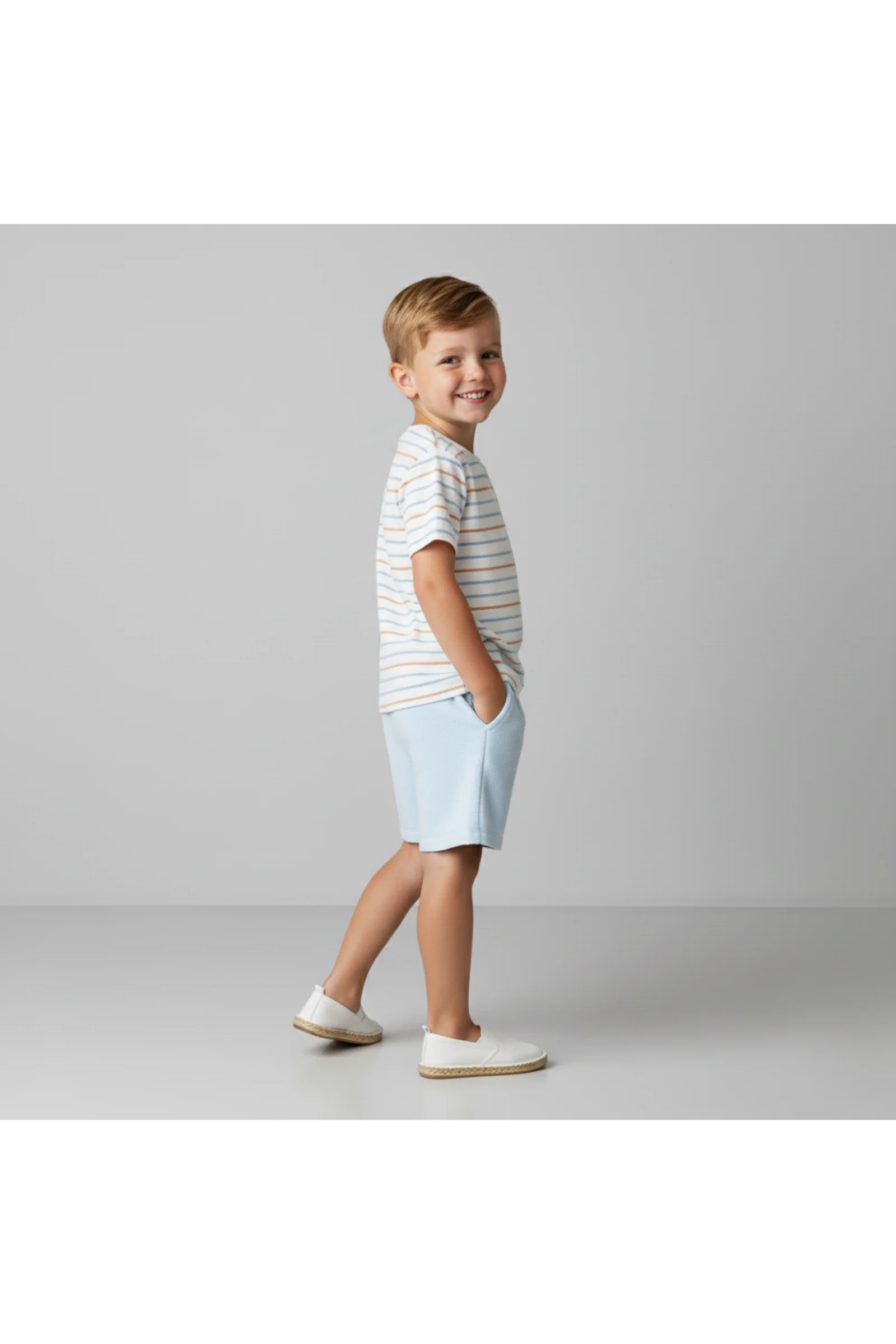 Organic Terry Tee & Shorts Set - Cabana Stripes - Image 3