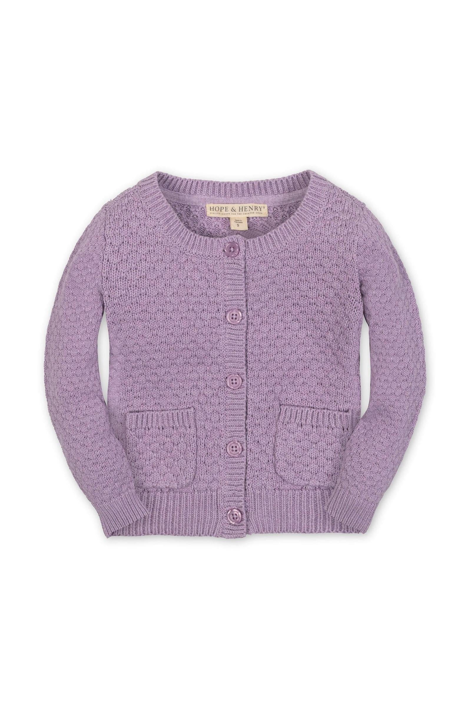 Hope & Henry Organic Cotton Textured Cardigan, Lavender Heather, Toddler & Kids - Image 2