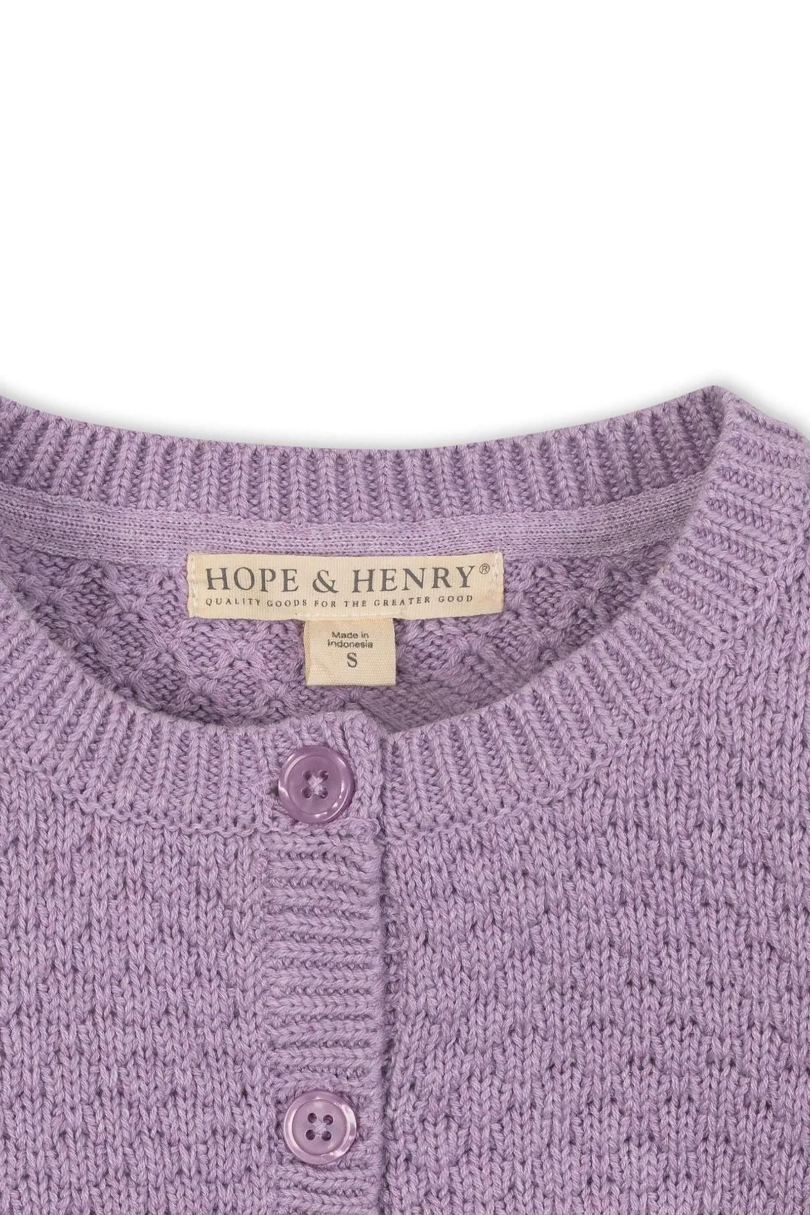 Hope & Henry Organic Cotton Textured Cardigan, Lavender Heather, Toddler & Kids - Image 3