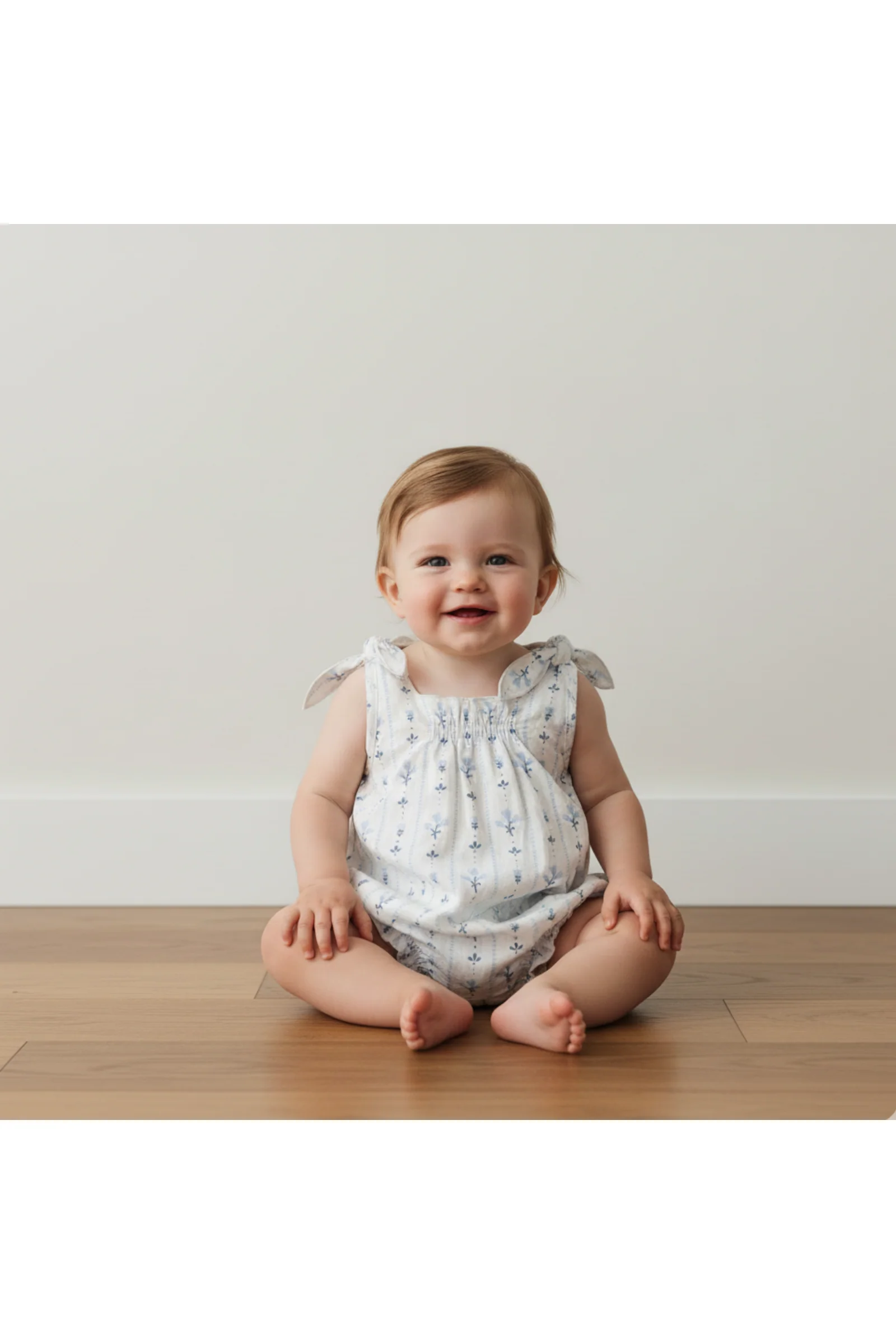 Organic Tie Shoulder Bubble Romper - Blue Vines - Image 3