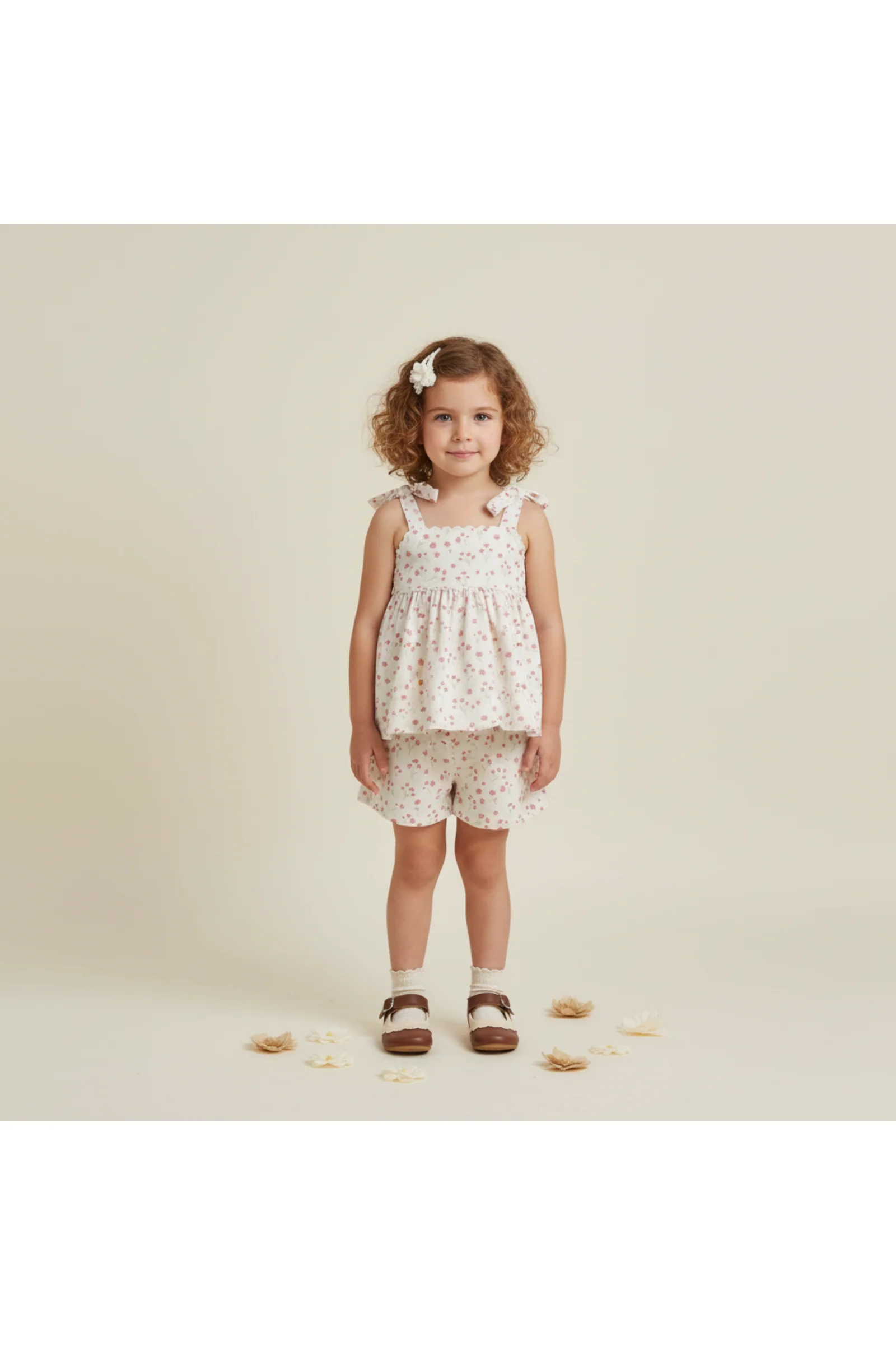 Organic Tie Up Top & Shorts Set - Pink  Bloom - Image 3