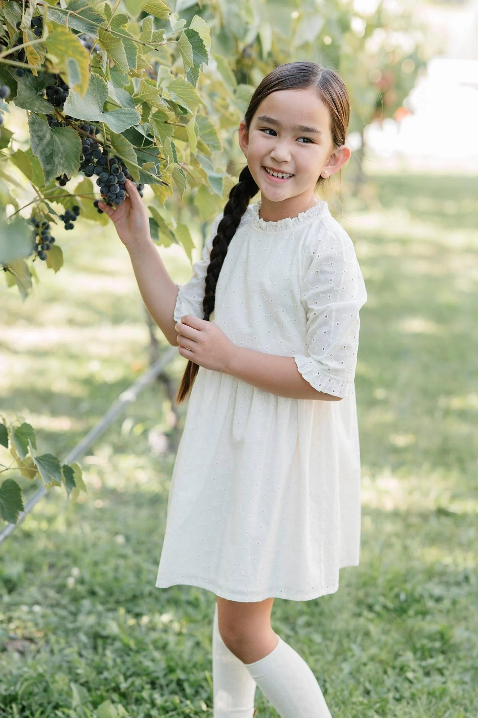 Hope & Henry Organic Cotton Tiered & Lined Eyelet Dress, Ivory, Toddler & Kids - Image 4