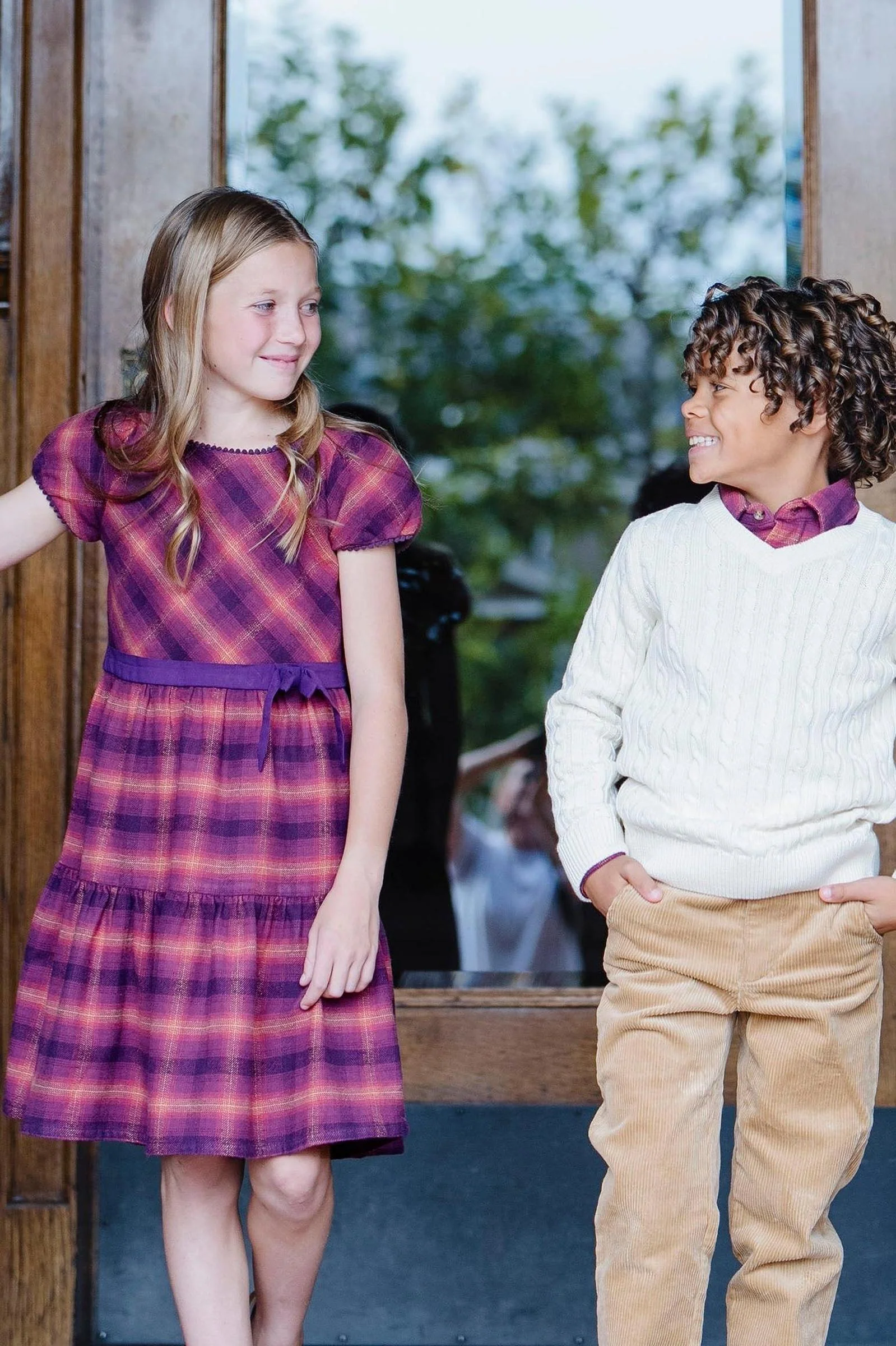 Hope & Henry Organic Cotton Tiered Flannel Dress, Sugar Plum Plaid, Toddler & Kids - Image 5