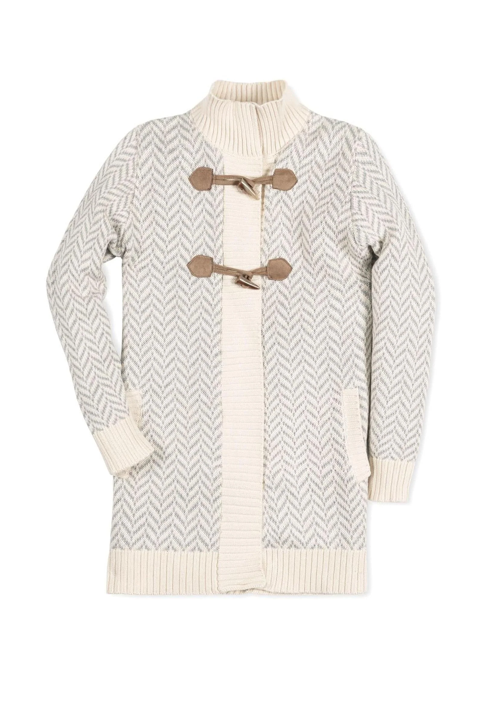 Hope & Henry Organic Cotton Toggle Sweater with Zipper for Girls, Gray, Toddler & Kids - Image 2