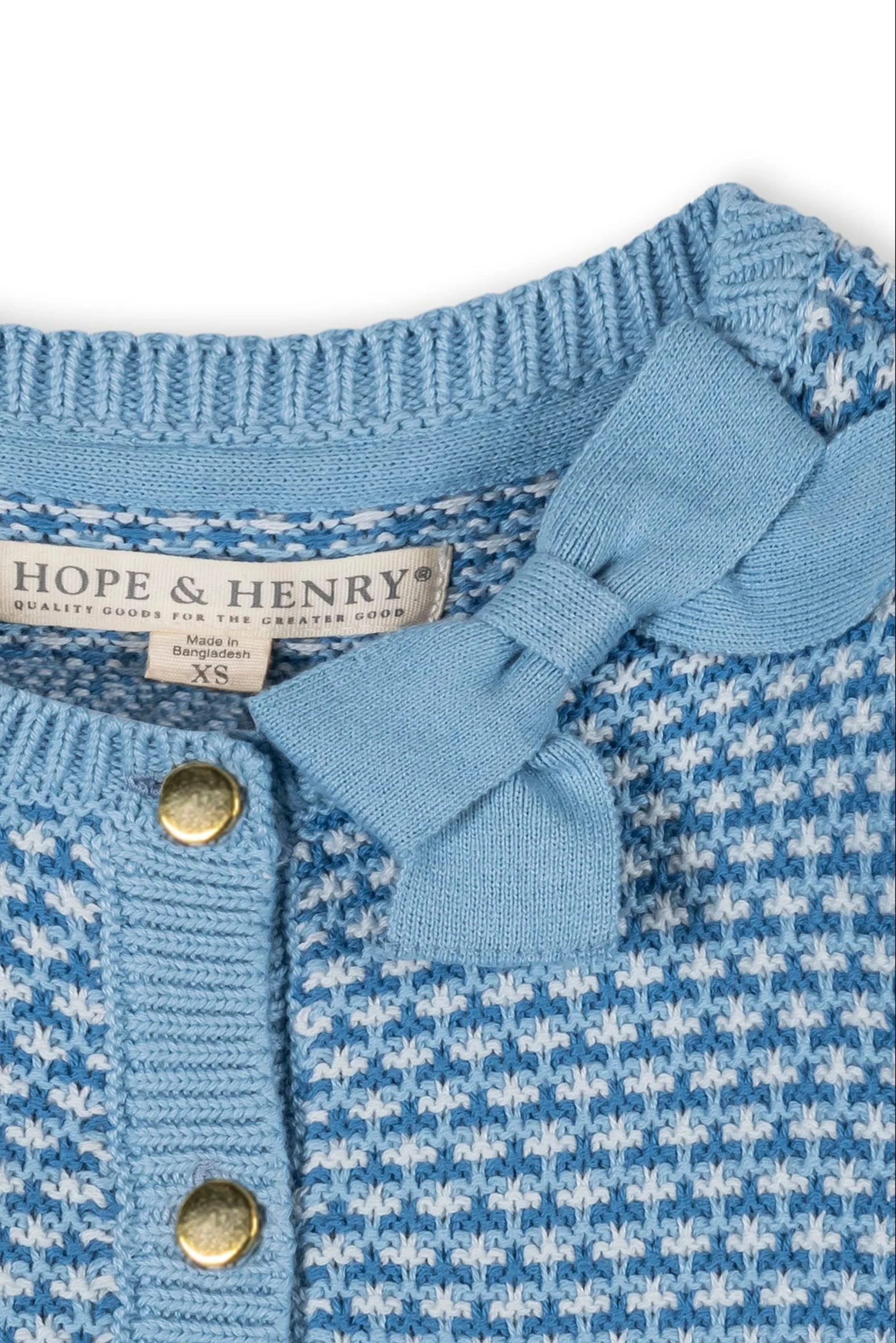Hope & Henry Organic Cotton Tweed Stitch Bow Cardigan, Bluebell Tweed, Toddler & Kids - Image 3