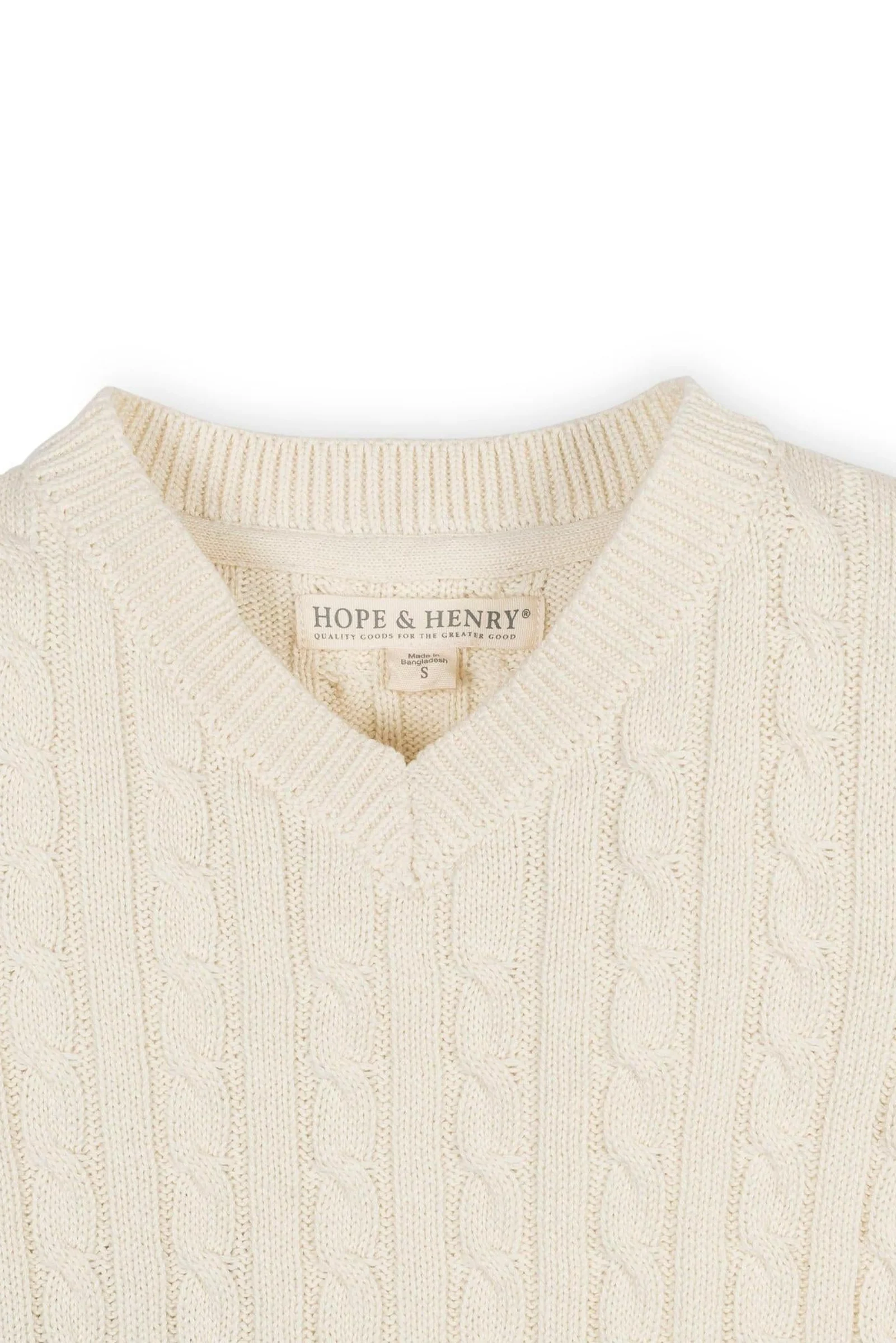 Hope & Henry Organic Cotton V-Neck Cable Sweater, Ivory, Toddler & Kids - Image 3
