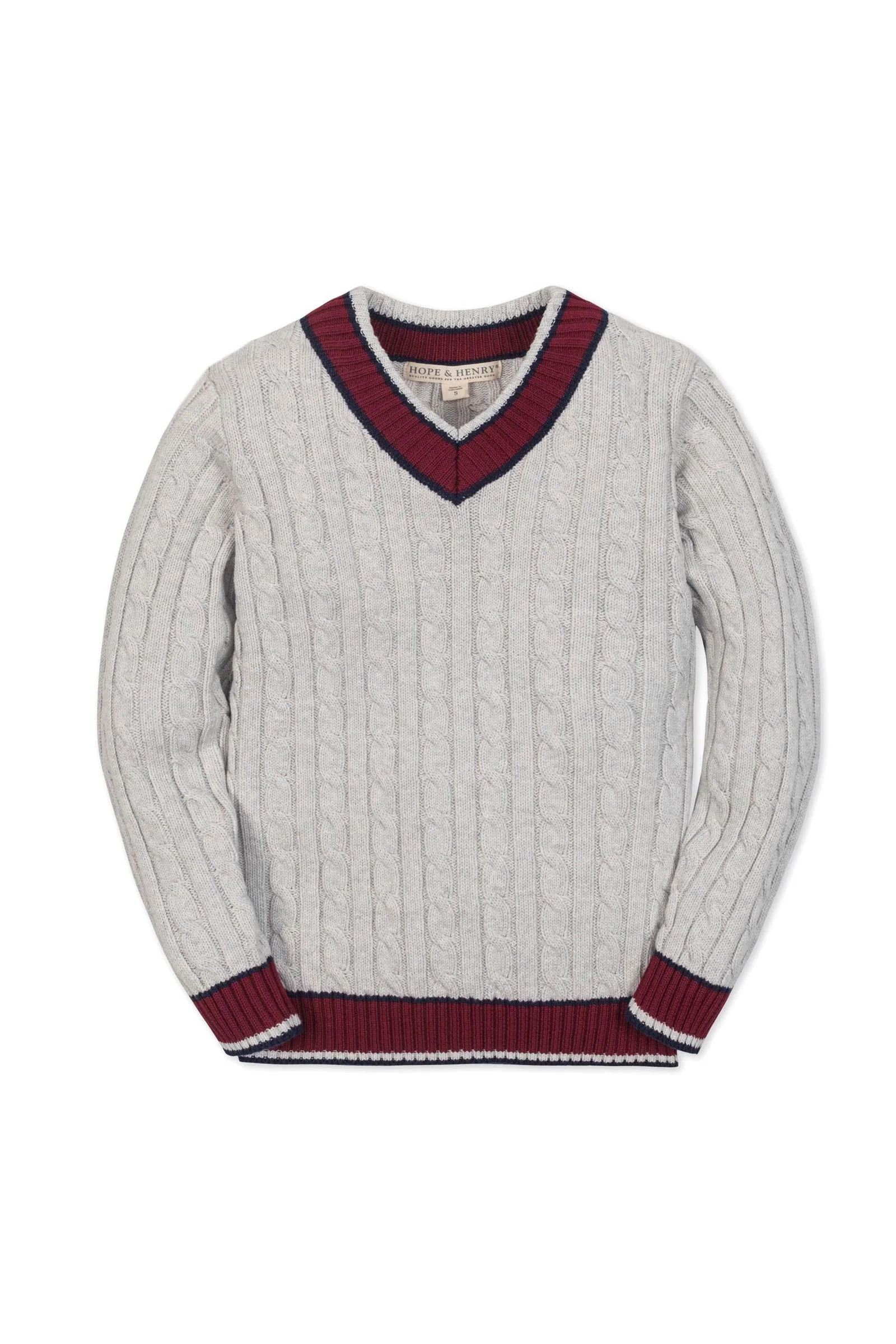 Hope & Henry Organic Cotton V-Neck Cricket Sweater for Boys, Light Gray, Sizes 2T-14 - Image 2