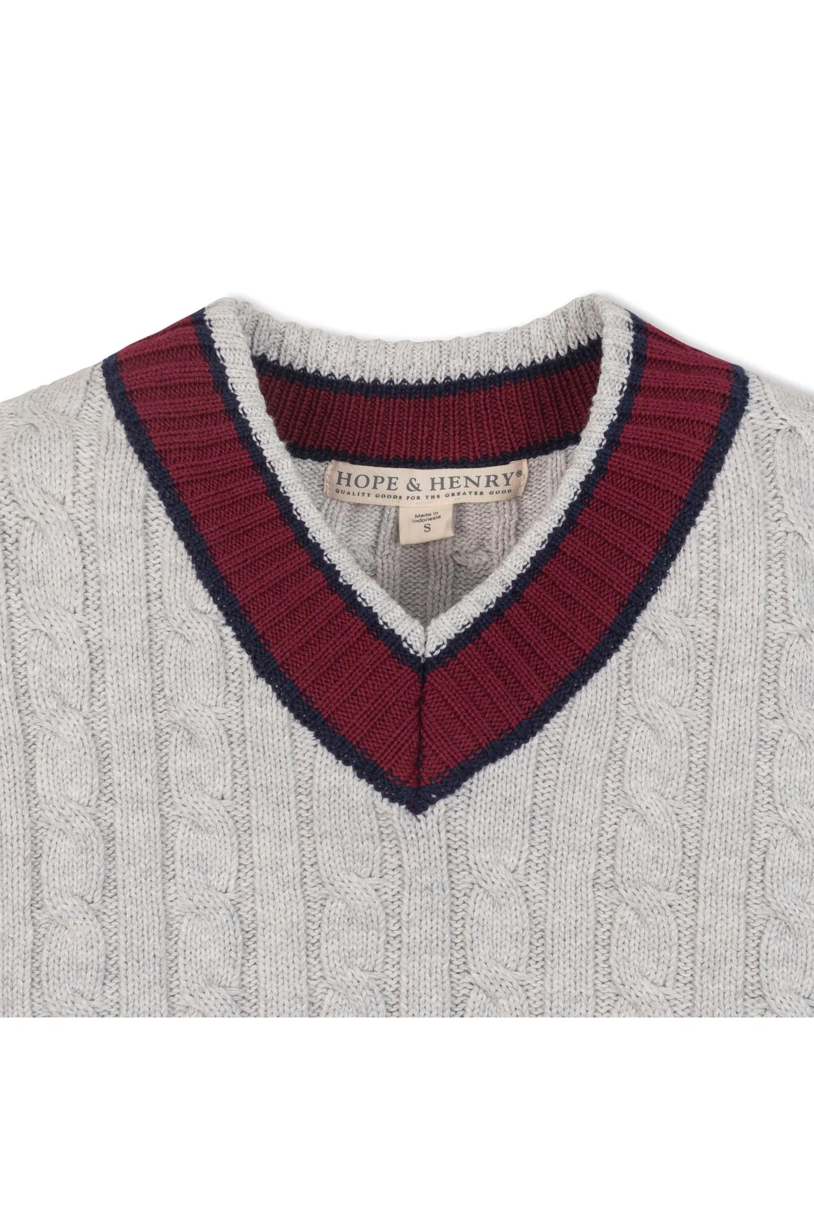 Hope & Henry Organic Cotton V-Neck Cricket Sweater for Boys, Light Gray, Sizes 2T-14 - Image 3