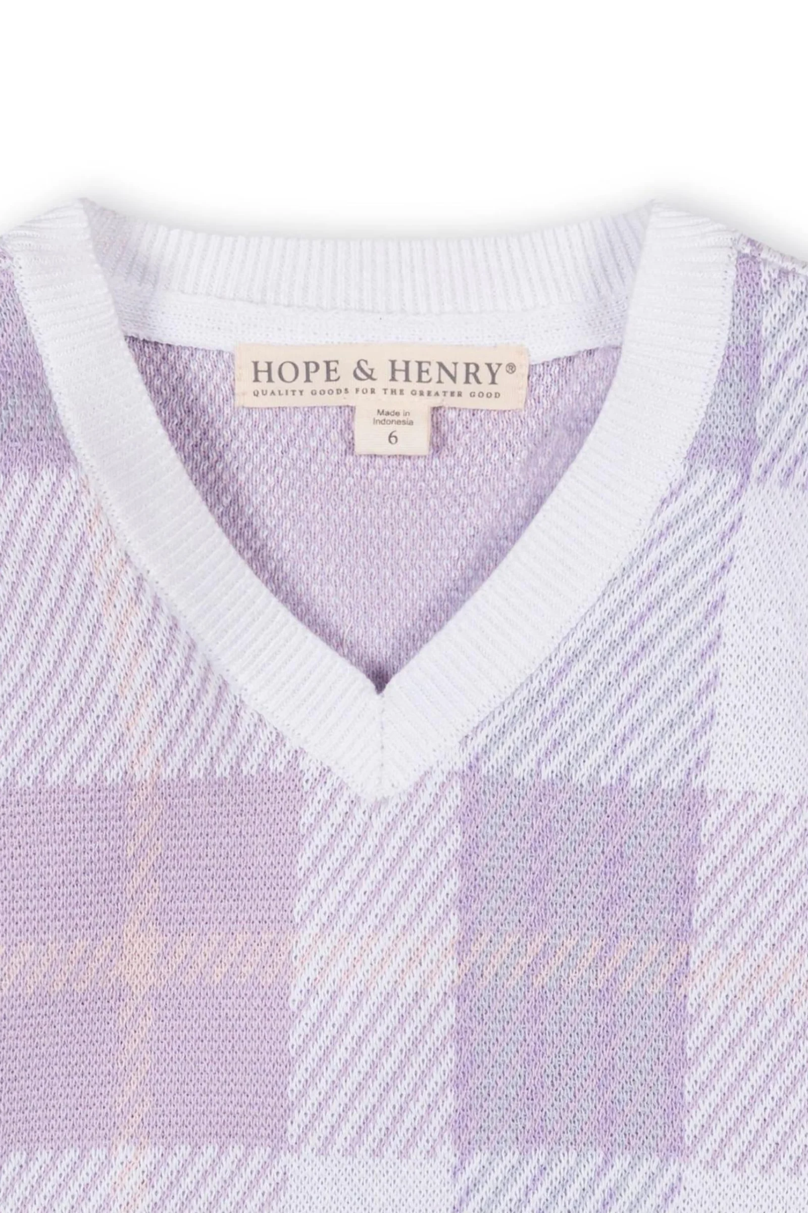 Hope & Henry Organic Cotton V-Neck Intarsia Sweater for Boys, Monet Plaid, Sizes 2T-18 - Image 3