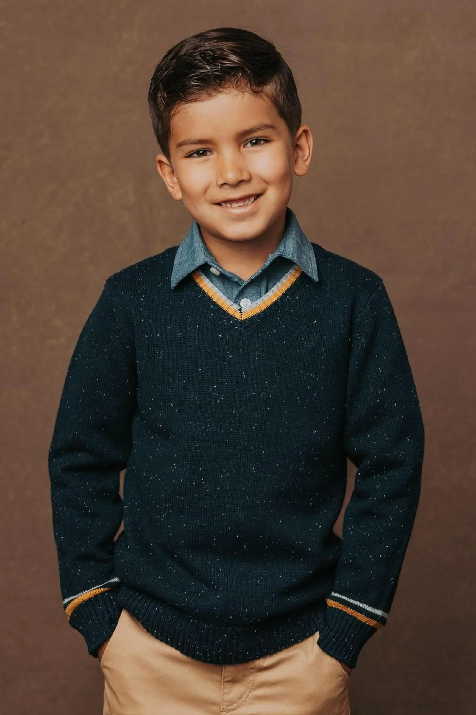 Hope & Henry Navy Organic Cotton V-Neck Sweater, Toddler & Kids