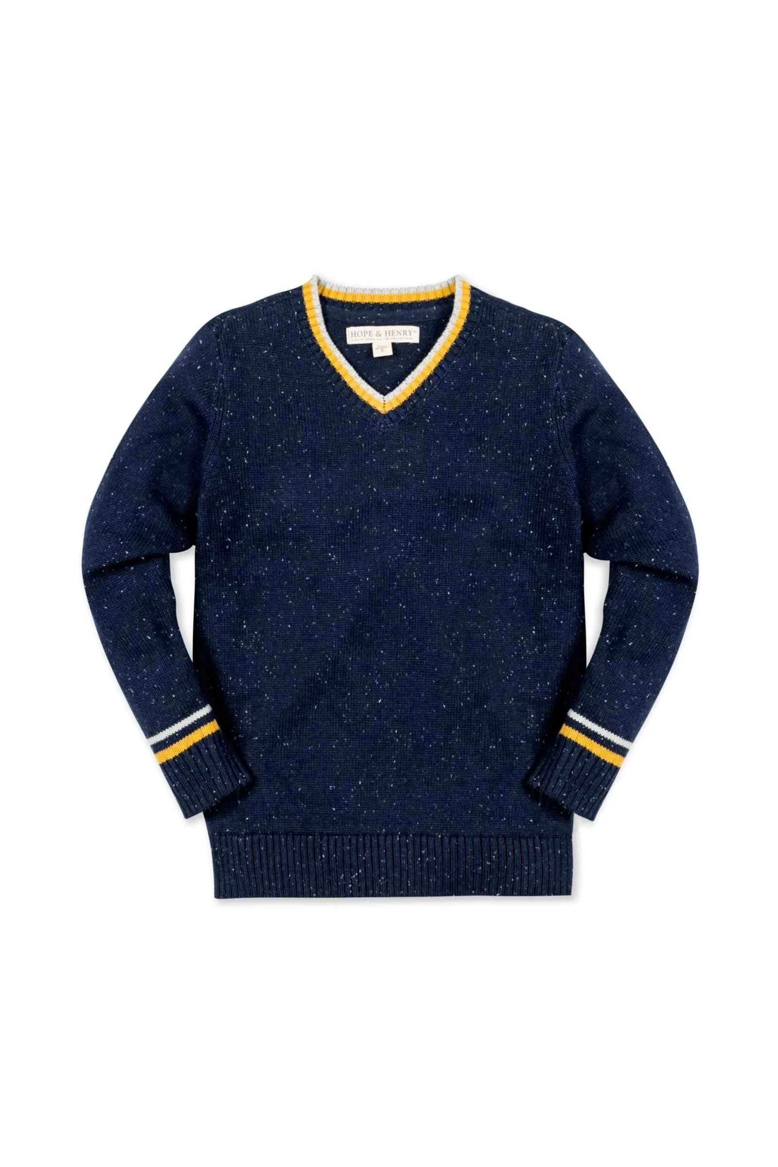 Hope & Henry Navy Organic Cotton V-Neck Sweater, Toddler & Kids - Image 2