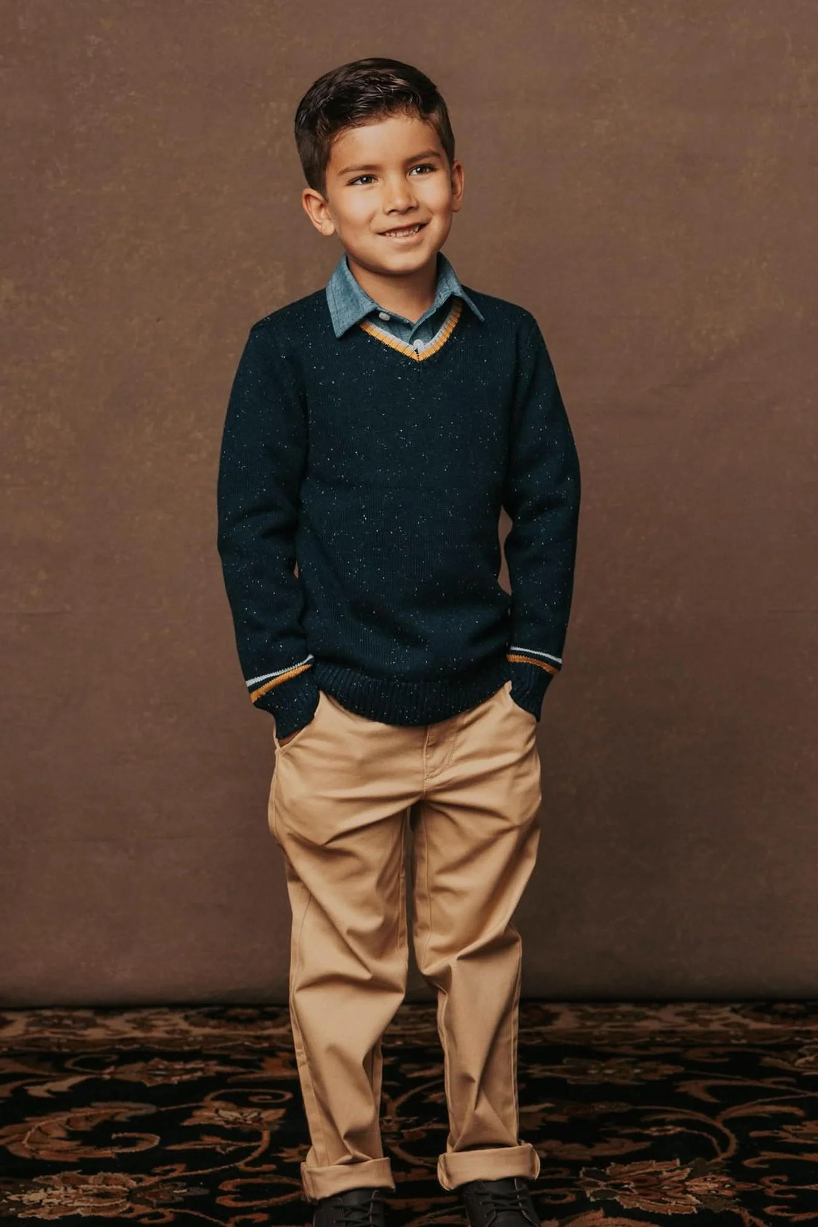Hope & Henry Navy Organic Cotton V-Neck Sweater, Toddler & Kids - Image 6