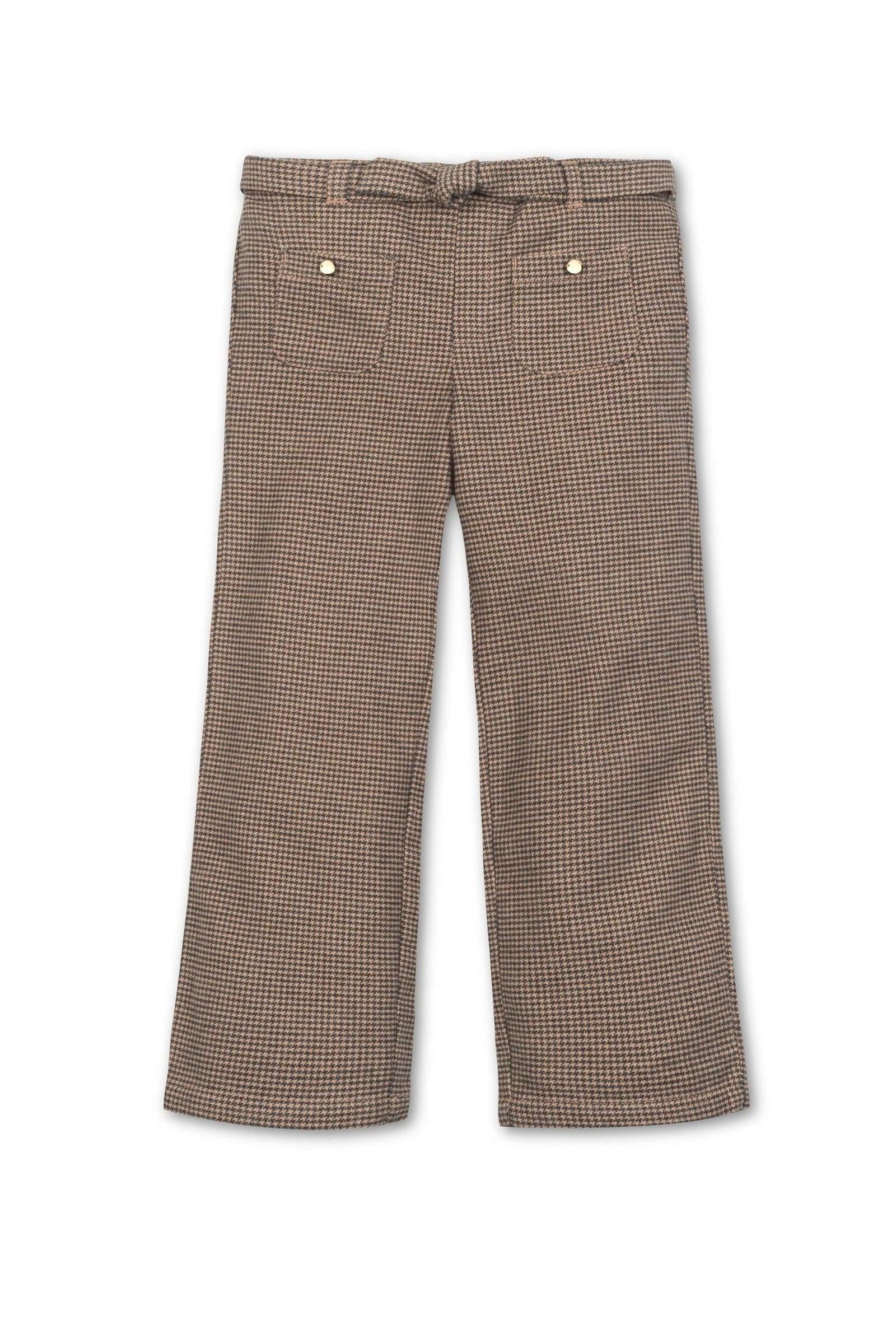 Hope & Henry Organic Cotton Wide Leg Dress Pants, Camel Houndstooth, Toddler & Kids - Image 2
