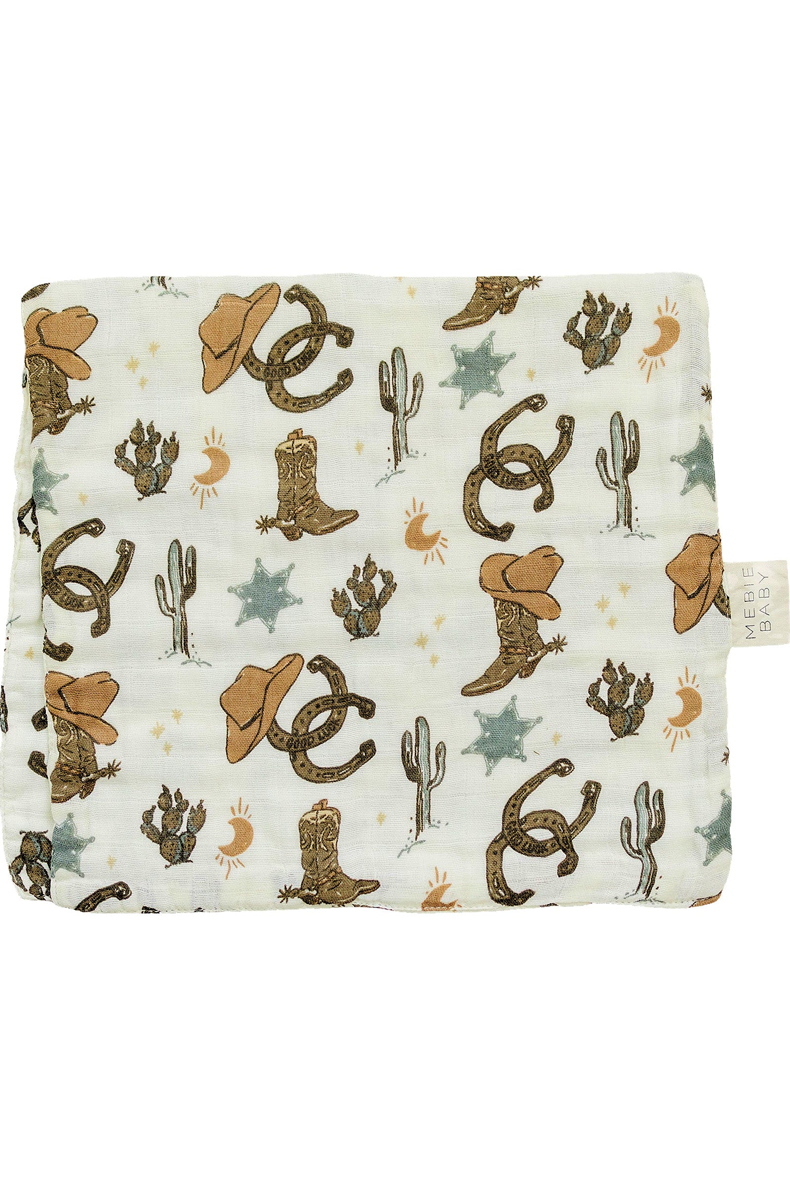 Mebie Baby Outlaw Cowboy Muslin Burp Cloth, 100% Cotton, Rodeo Collection, Neutral Colors, Baby - Image 2