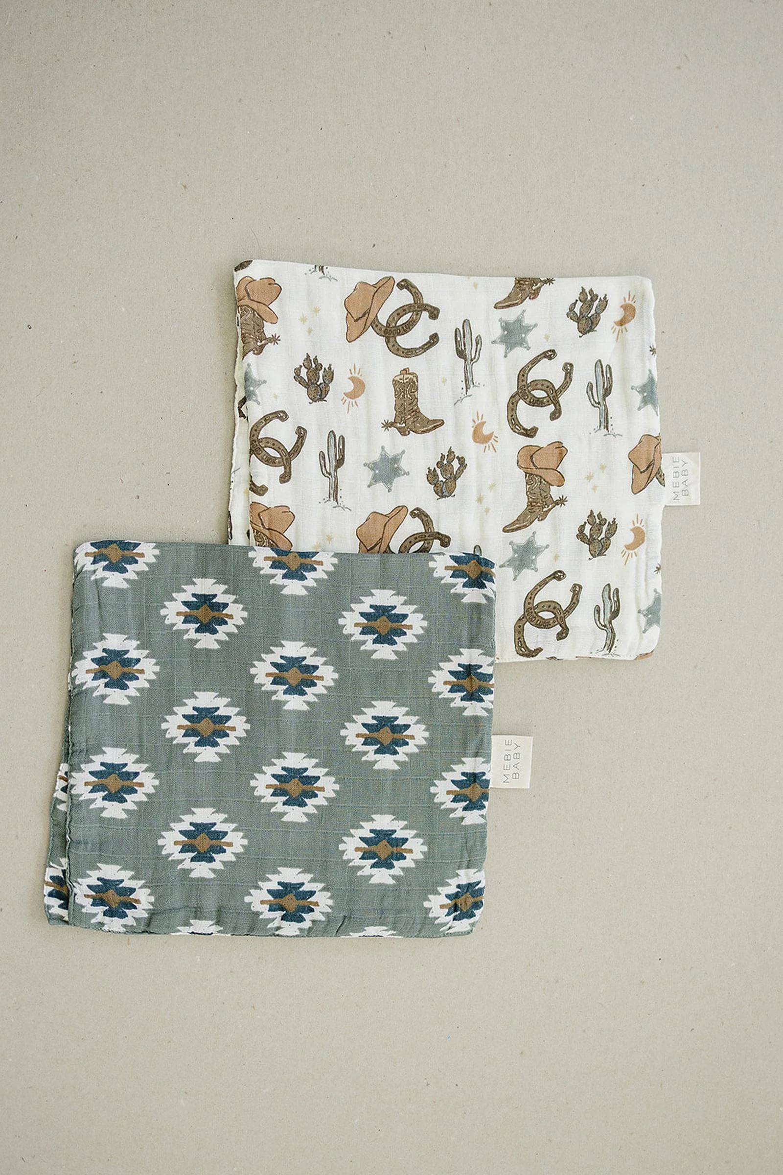 Mebie Baby Outlaw Cowboy Muslin Burp Cloth, 100% Cotton, Rodeo Collection, Neutral Colors, Baby - Image 3