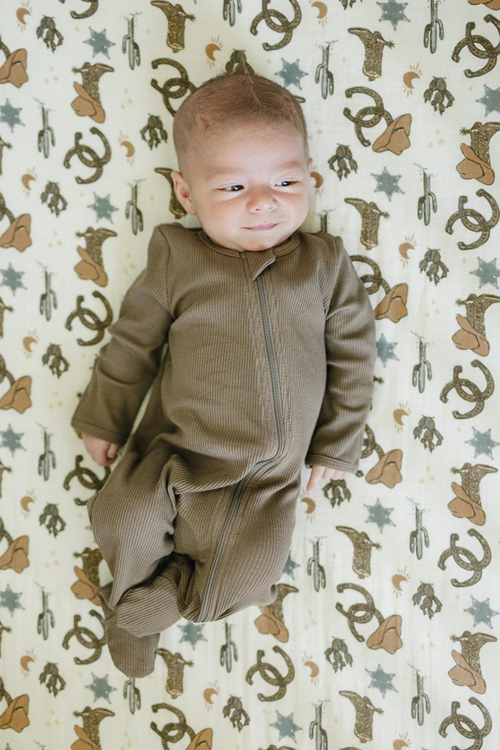 Mebie Baby Outlaw Cowboy Muslin Crib Sheet, 100% Cotton, Rodeo Collection, Neutral Colors, Gender Neutral, Baby - Image 3