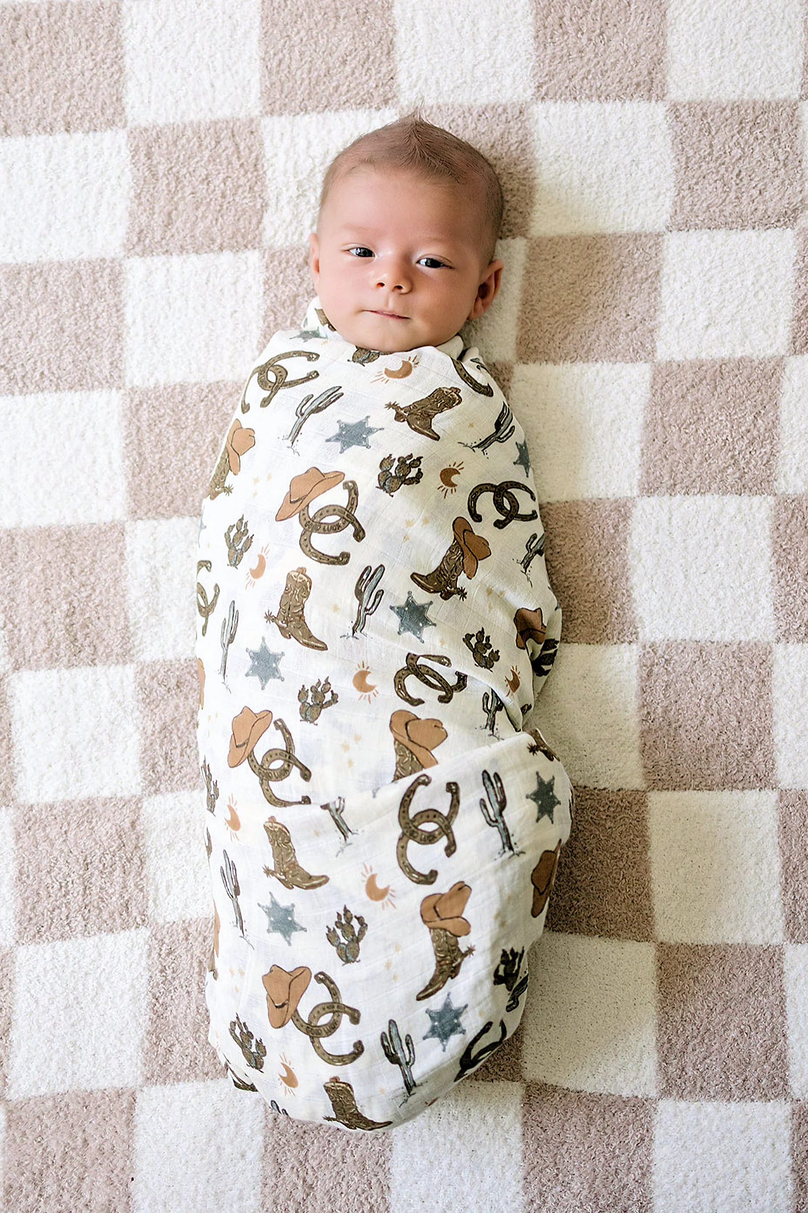 Mebie Baby Outlaw Cowboy Muslin Swaddle Blanket, 100% Cotton, Rodeo Collection, Neutral Colors, Gender Neutral, Baby