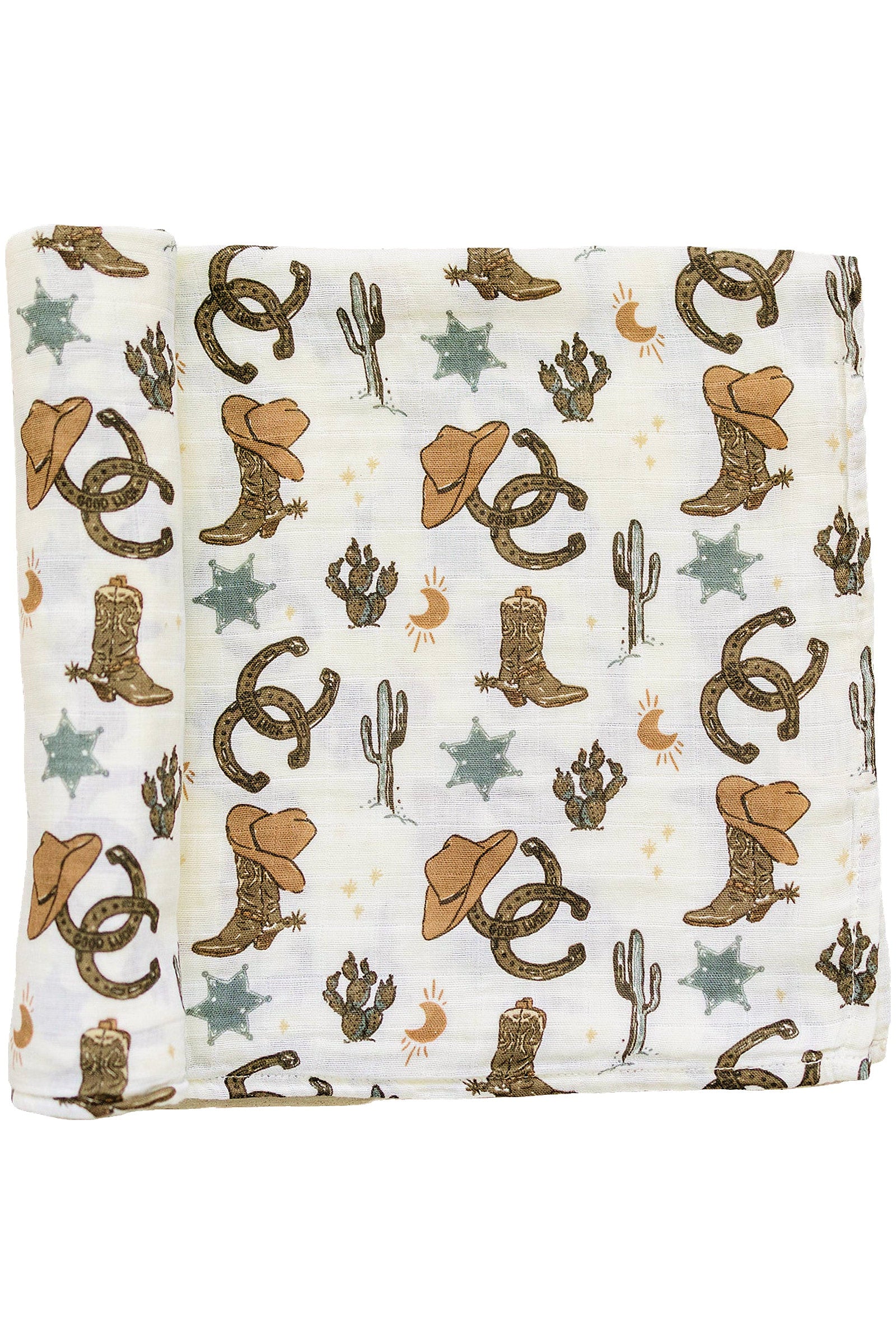 Mebie Baby Outlaw Cowboy Muslin Swaddle Blanket, 100% Cotton, Rodeo Collection, Neutral Colors, Gender Neutral, Baby - Image 2