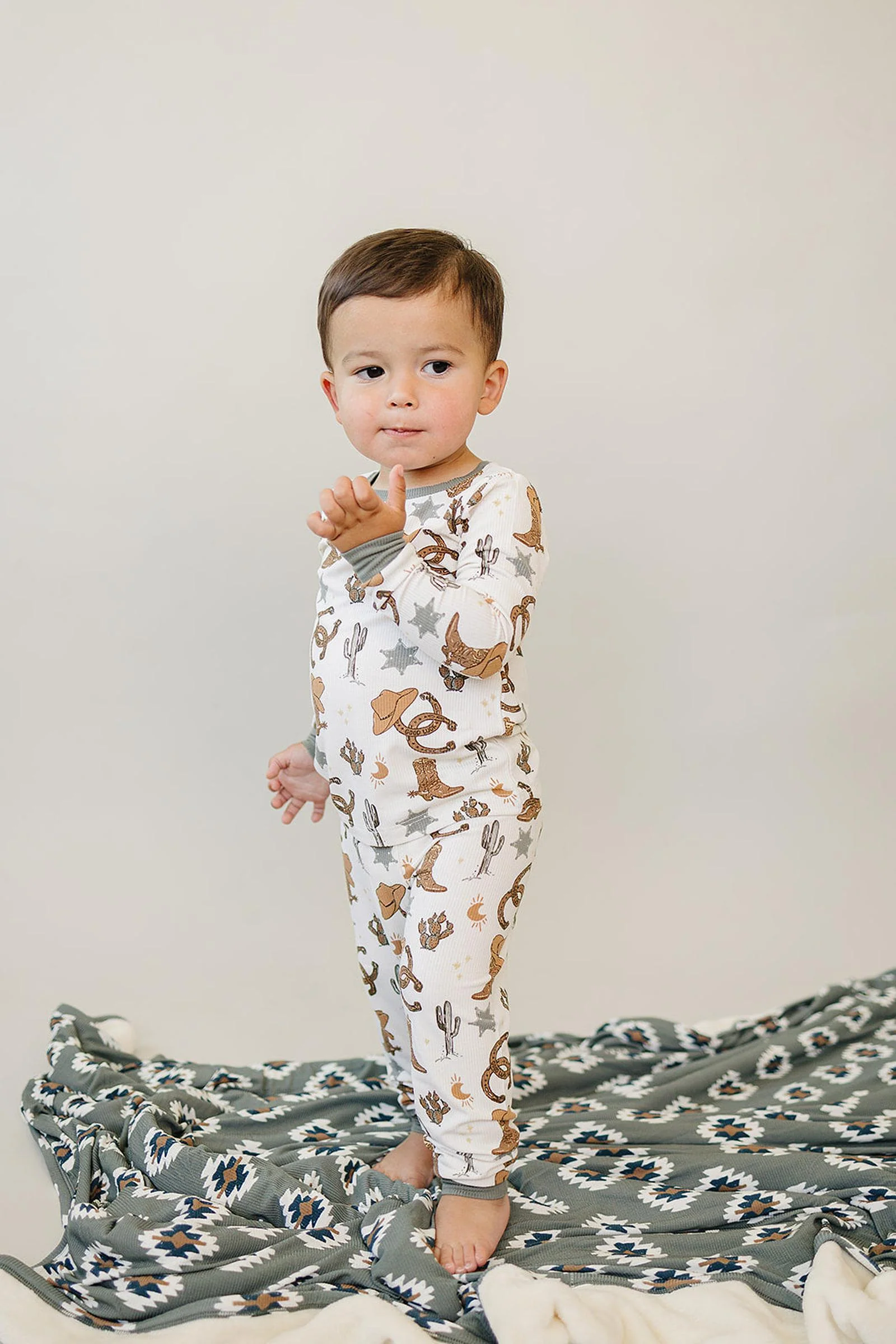 Mebie Baby Outlaw Cowboy Ribbed Cozy Pajama Set, Bamboo, Gender Neutral, Baby, Toddler & Kids - Image 3