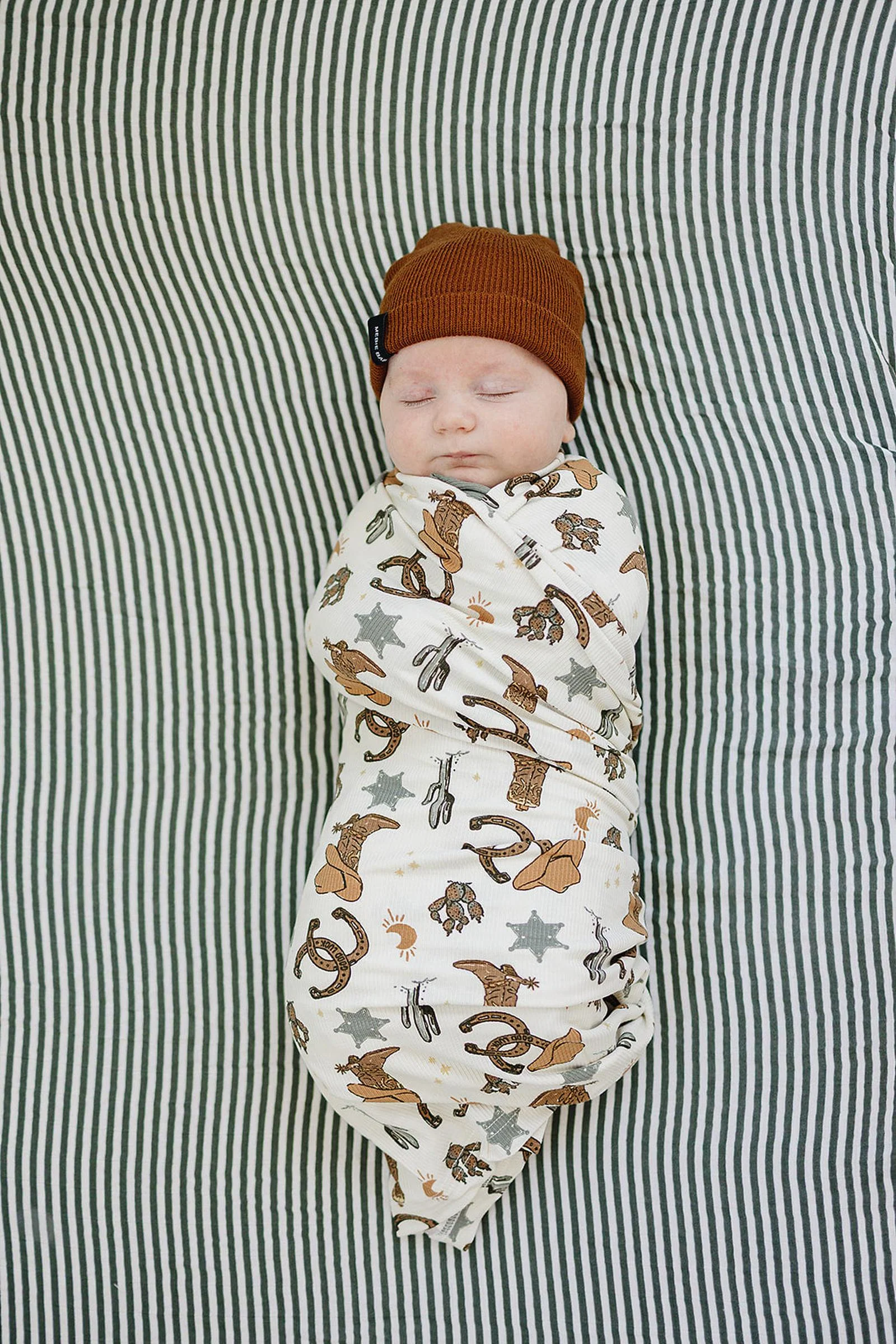 Mebie Baby  Outlaw Cowboy Ribbed Stretch Swaddle | Rodeo Collection | Bamboo | Baby Essentials