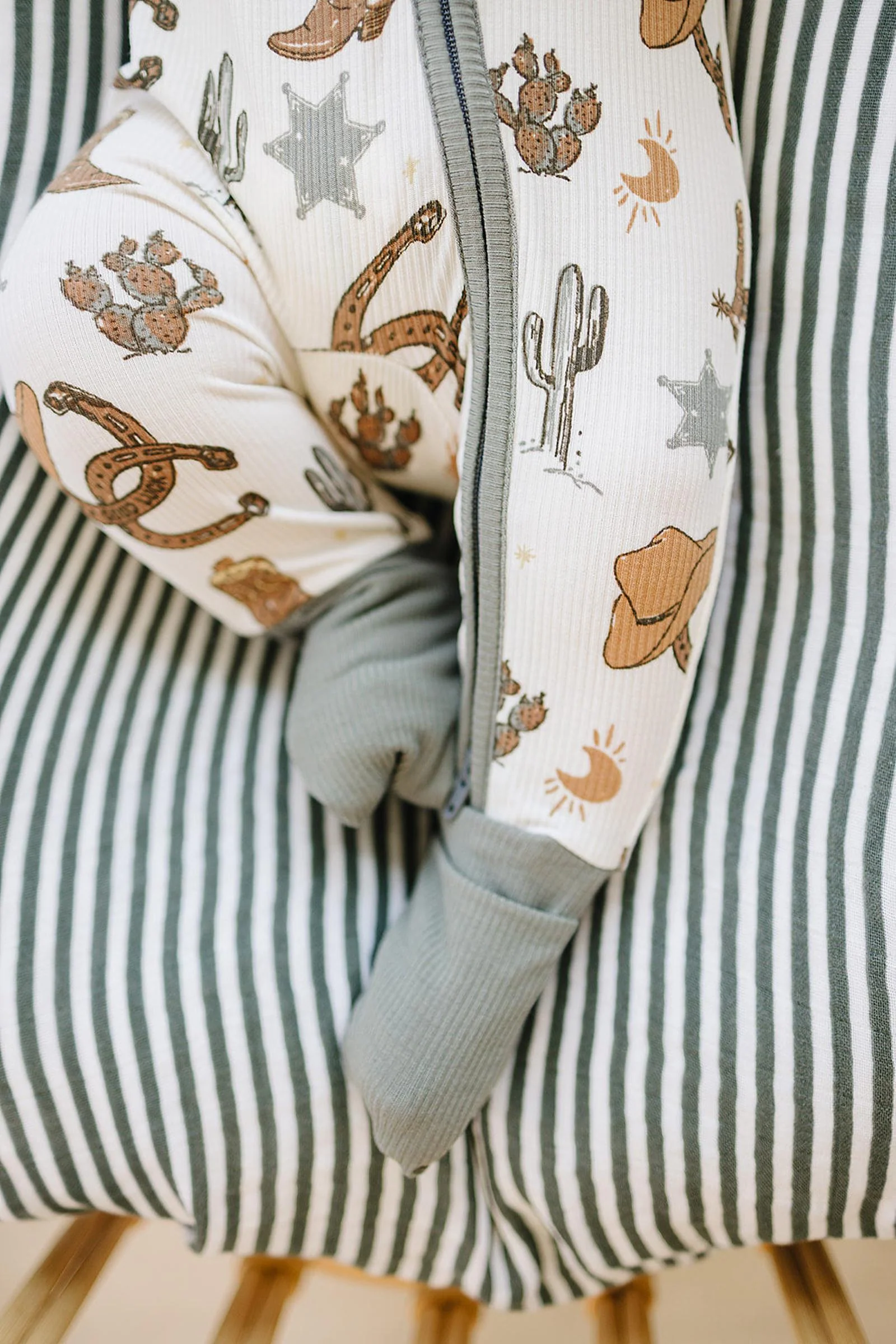 Mebie Baby Outlaw Cowboy Ribbed Zipper Pajama, Rodeo Collection, Bamboo, Gender Neutral, Baby - Image 3