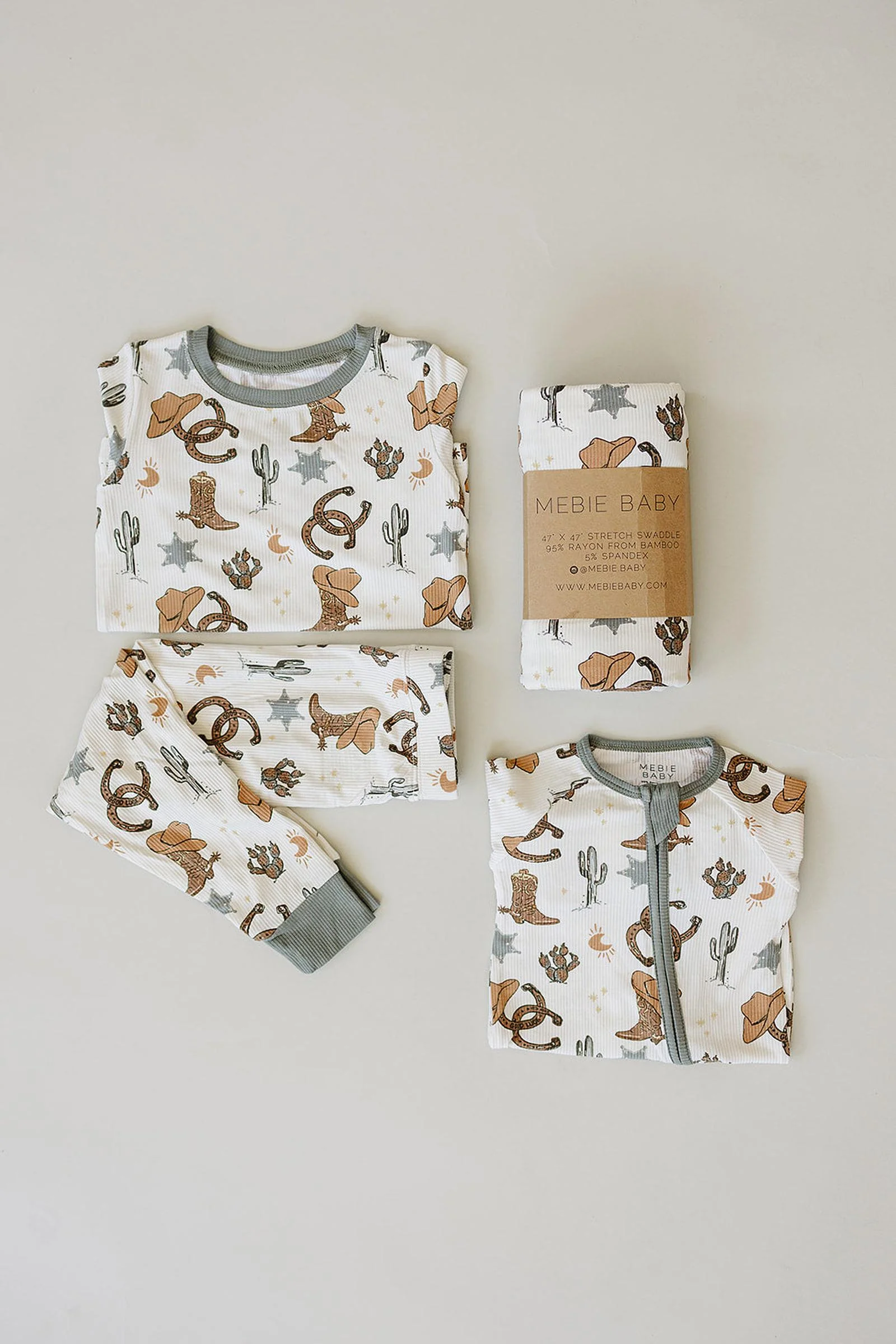 Mebie Baby Outlaw Cowboy Ribbed Zipper Pajama, Rodeo Collection, Bamboo, Gender Neutral, Baby - Image 5